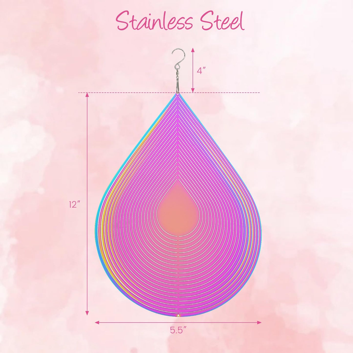 GRPWWT Wind Spinners Outdoor - 3D Water Drop, Gradient Rainbow, 12in Stainless Steel Garden Decor