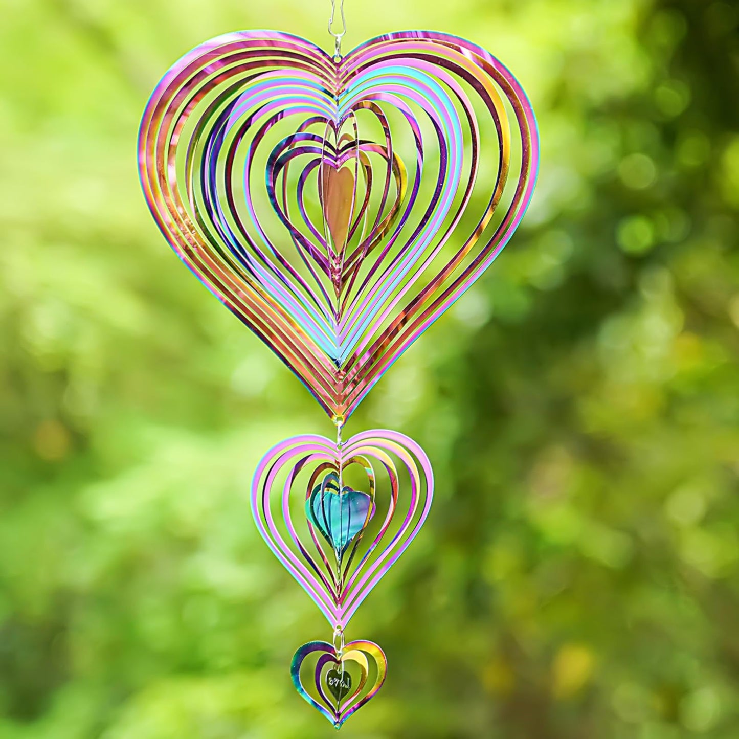 GRPWWT Wind Spinners Outdoor – Gradient Rainbow 14in, Stainless Steel, 3D Hearts