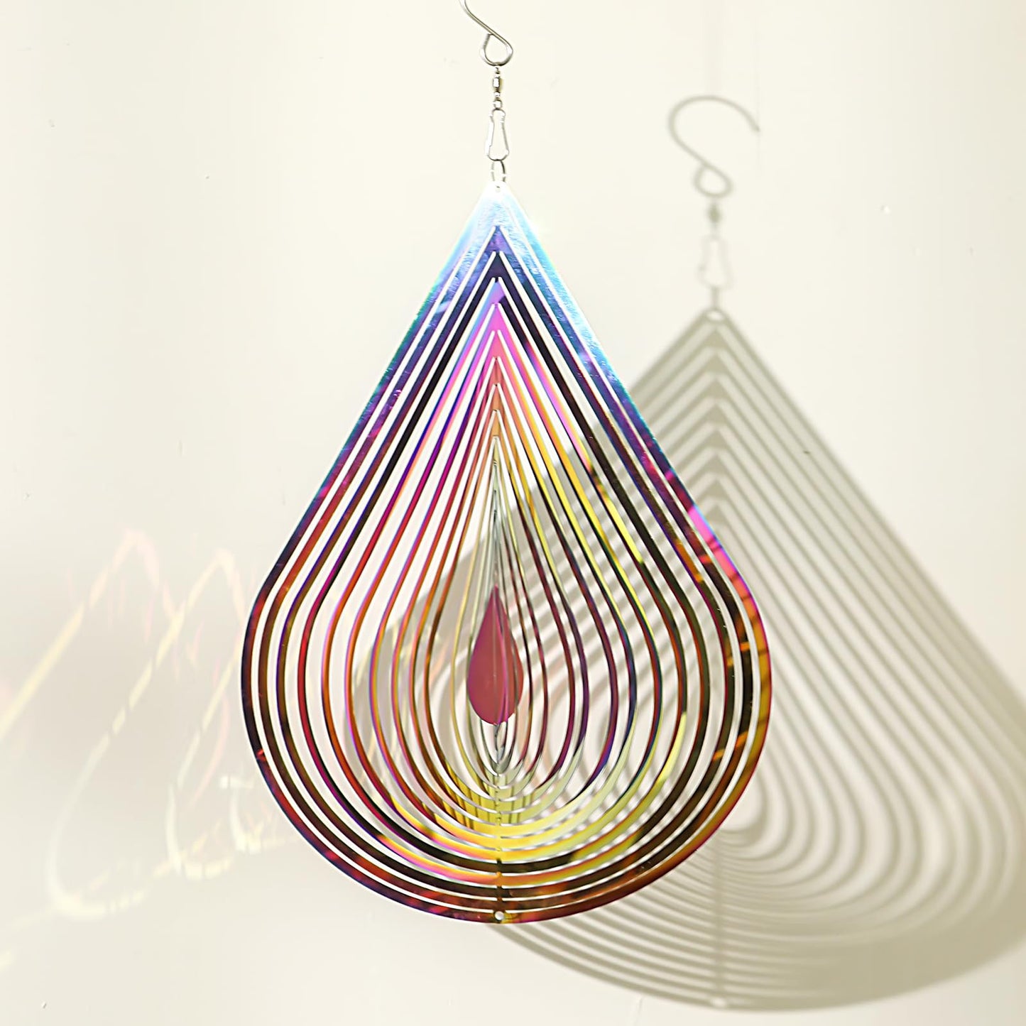 GRPWWT Wind Spinners Outdoor - 3D Water Drop, Gradient Rainbow, 12in Stainless Steel Garden Decor