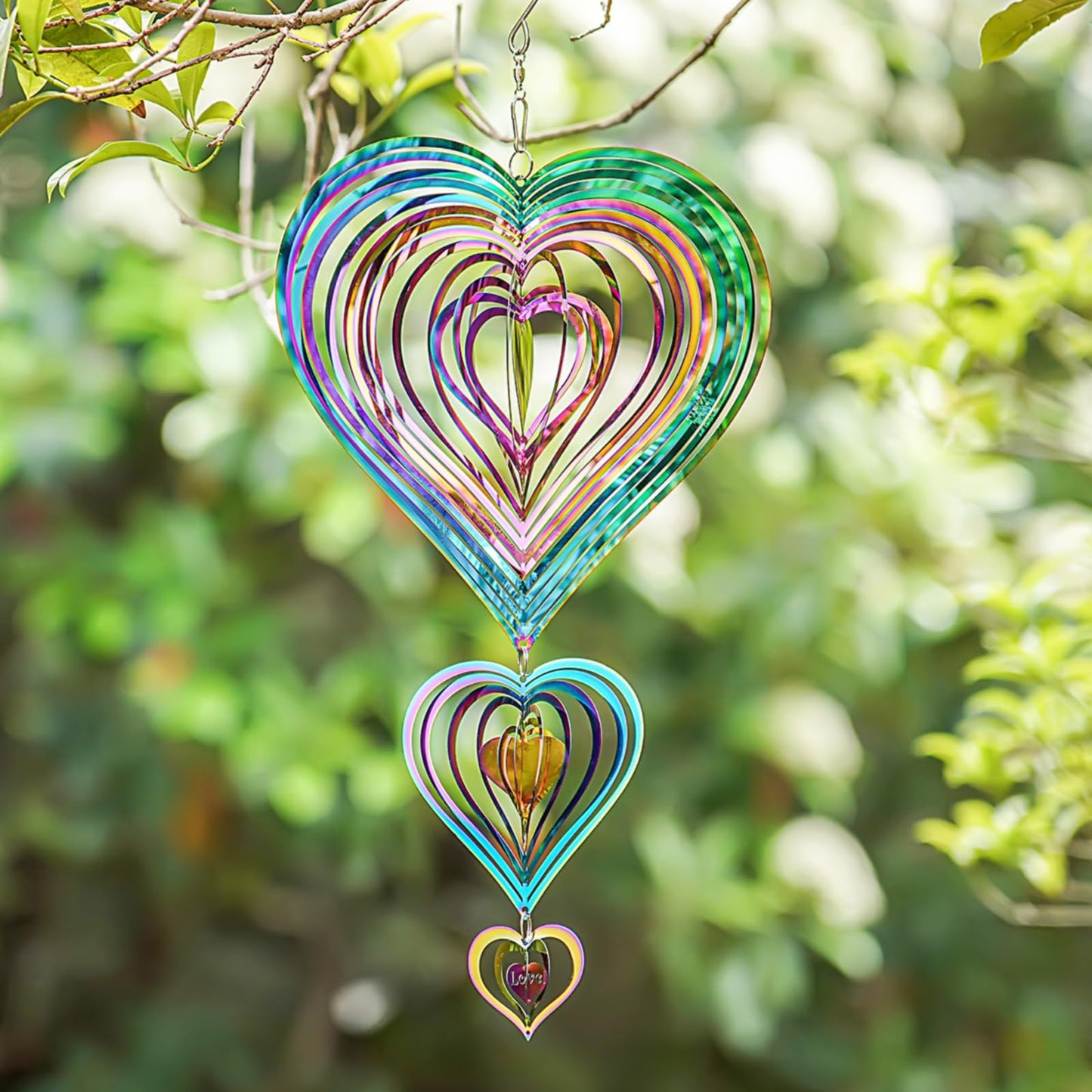 GRPWWT Wind Spinners Outdoor – Gradient Rainbow 14in, Stainless Steel, 3D Hearts