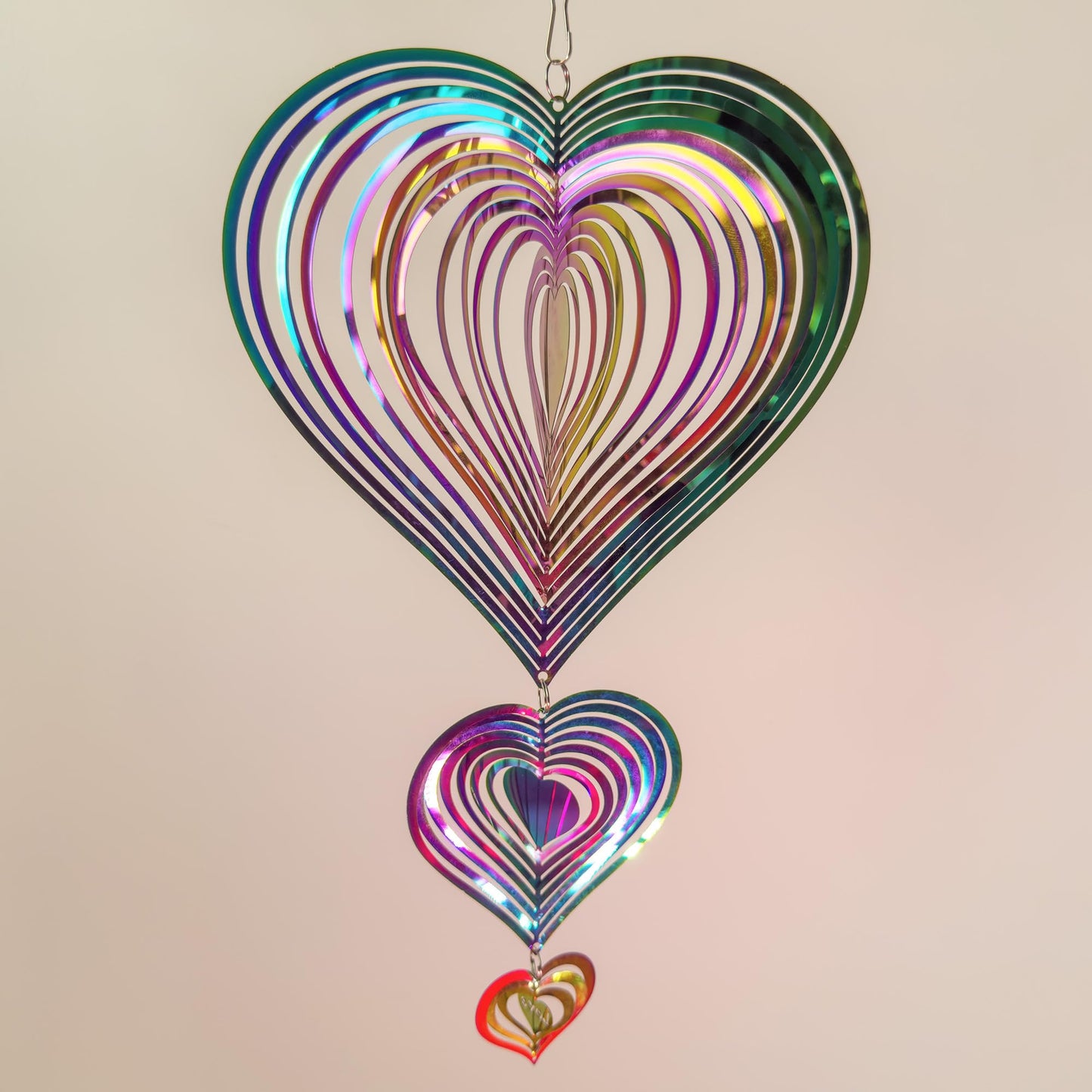 GRPWWT Wind Spinners Outdoor – Gradient Rainbow 14in, Stainless Steel, 3D Hearts