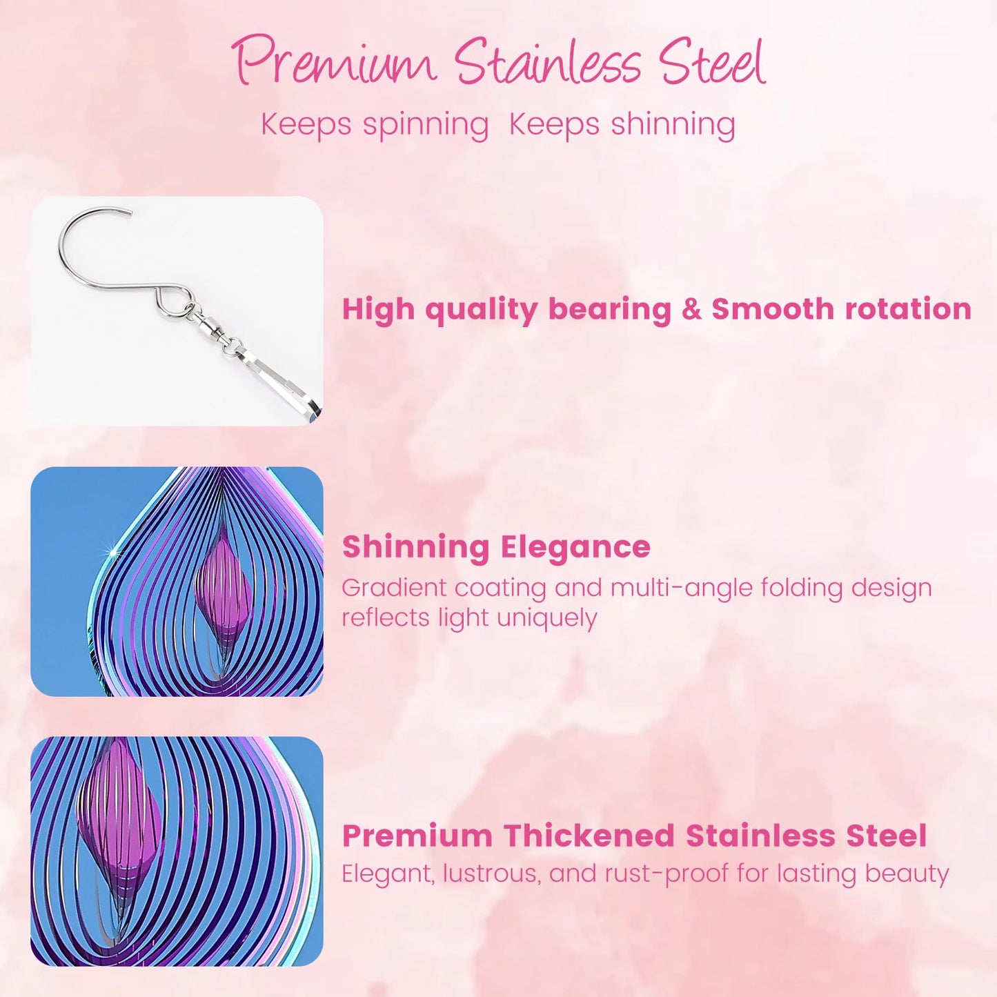 GRPWWT Wind Spinners Outdoor - 3D Water Drop, Gradient Rainbow, 12in Stainless Steel Garden Decor