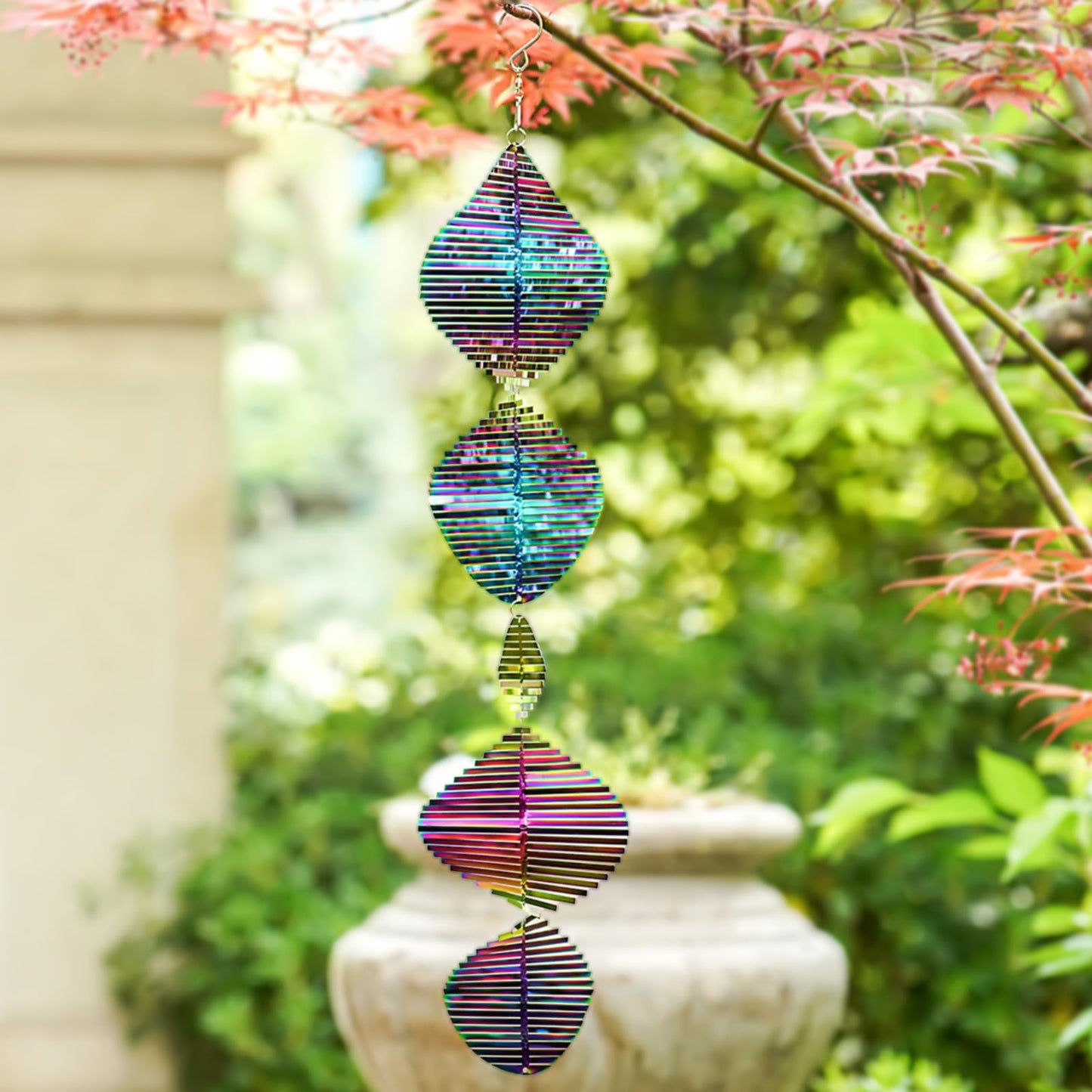 GRPWWT Wind Spinners Outdoor 24in – 3D Helix Whirl Gradient Rainbow Stainless Steel Garden Decor