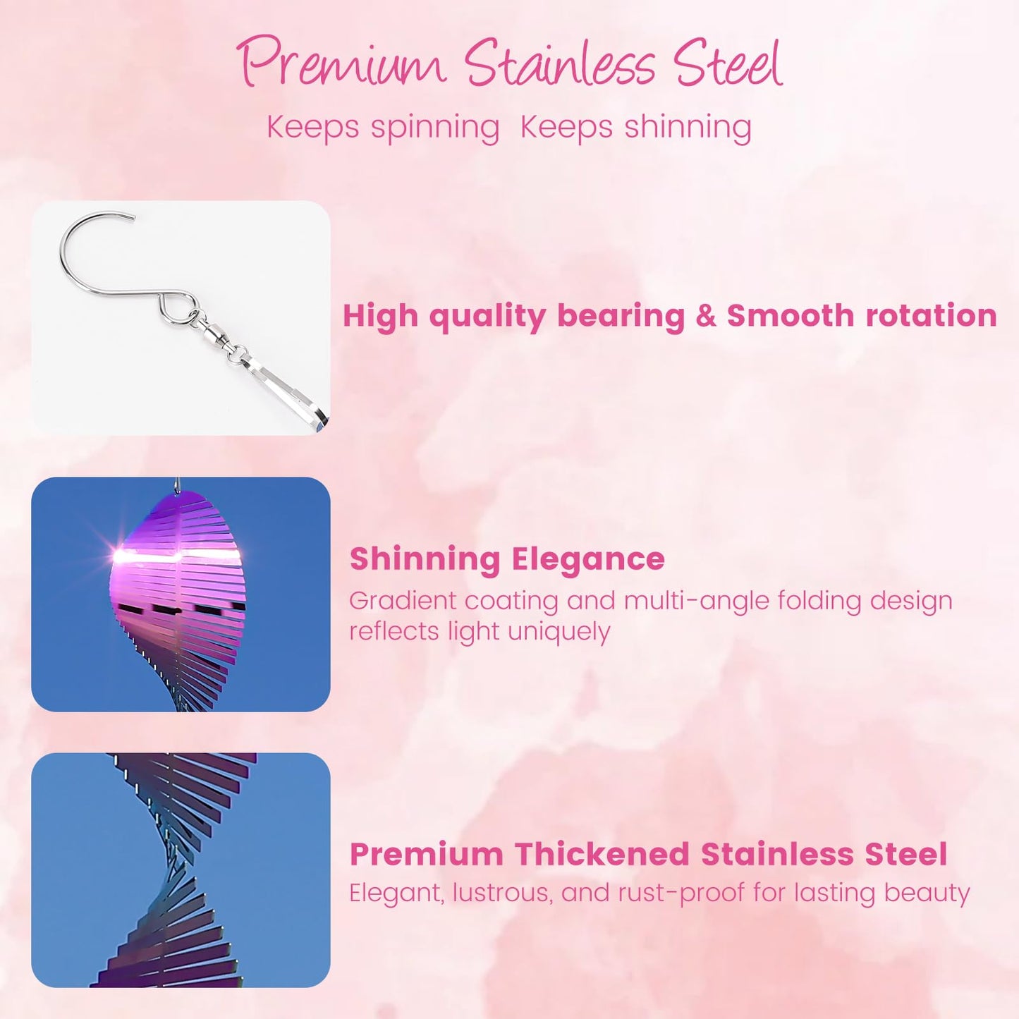 GRPWWT Wind Spinners Outdoor 24in – 3D Helix Whirl Gradient Rainbow Stainless Steel Garden Decor