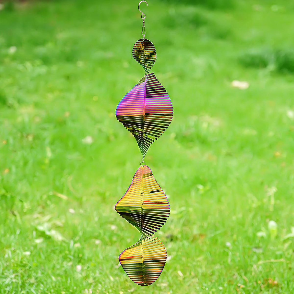 GRPWWT Wind Spinners Outdoor 24in – 3D Helix Whirl Gradient Rainbow Stainless Steel Garden Decor