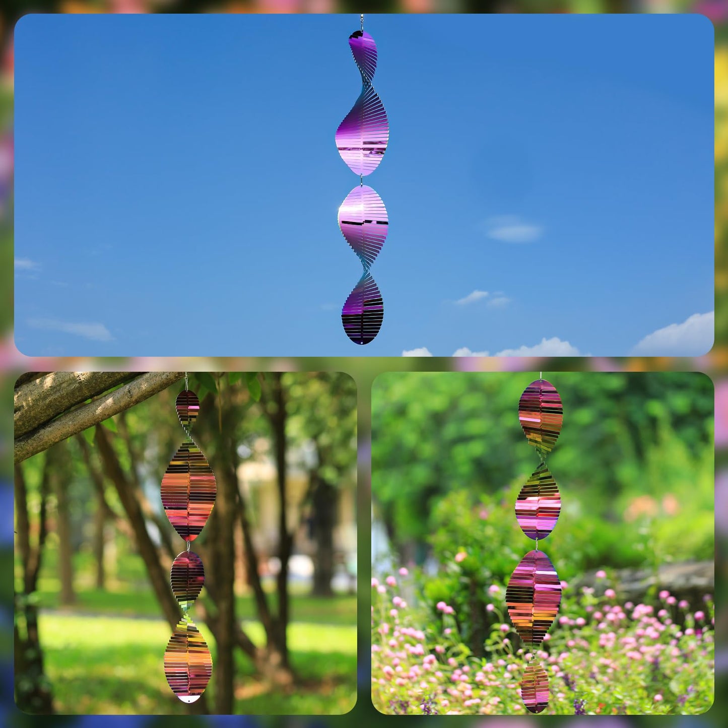 GRPWWT Wind Spinners Outdoor 24in – 3D Helix Whirl Gradient Rainbow Stainless Steel Garden Decor