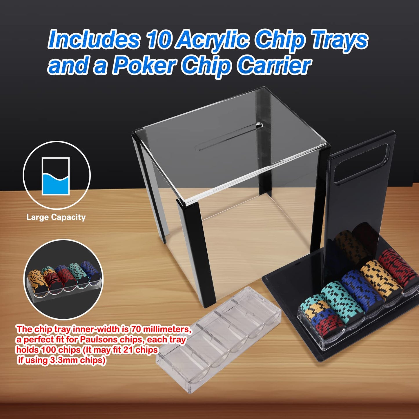 GSE Acrylic Poker Chip Case with 10 Trays – Holds 1,000 Chips