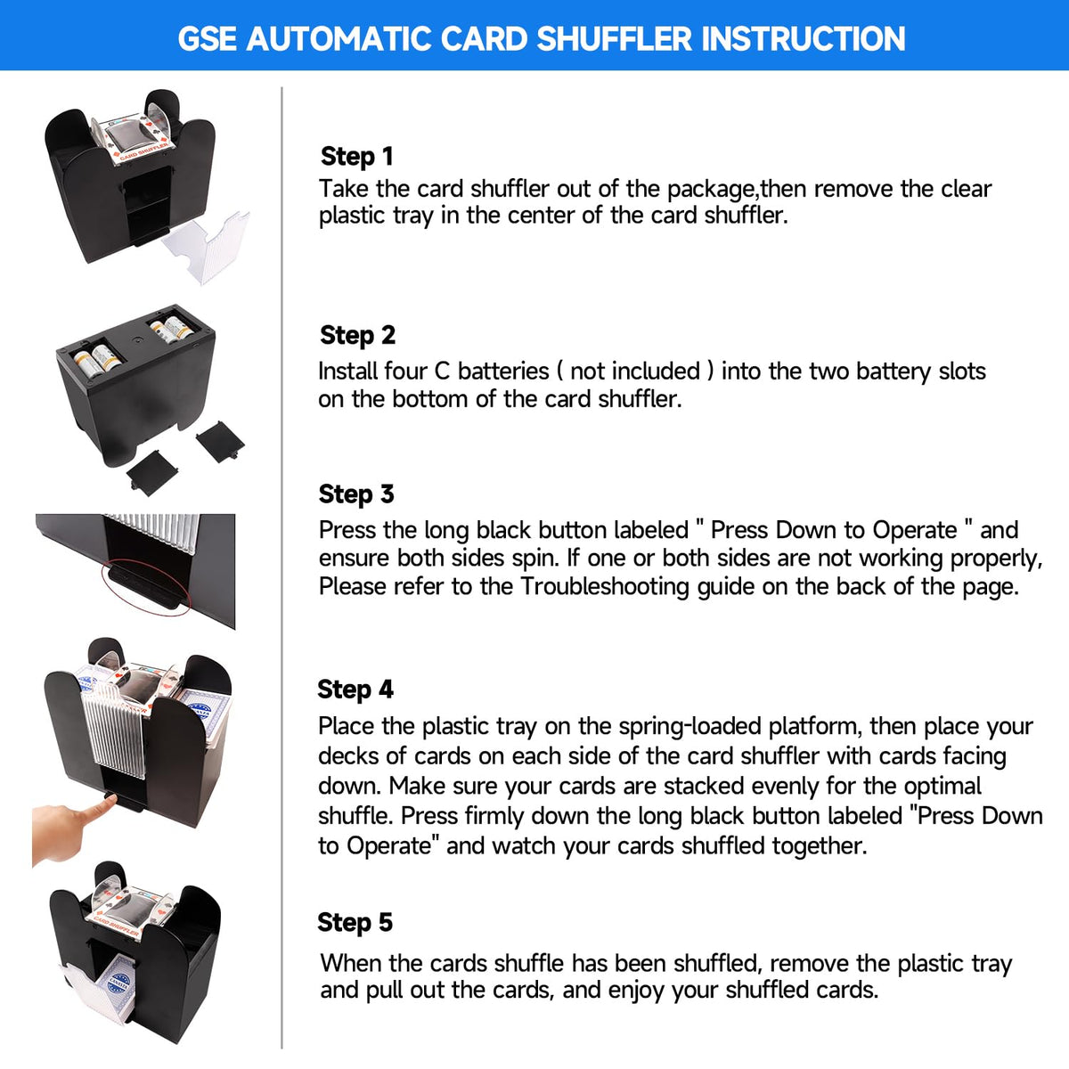 GSE 6-Deck Automatic Card Shuffler – Battery-Operated Shuffling Machine