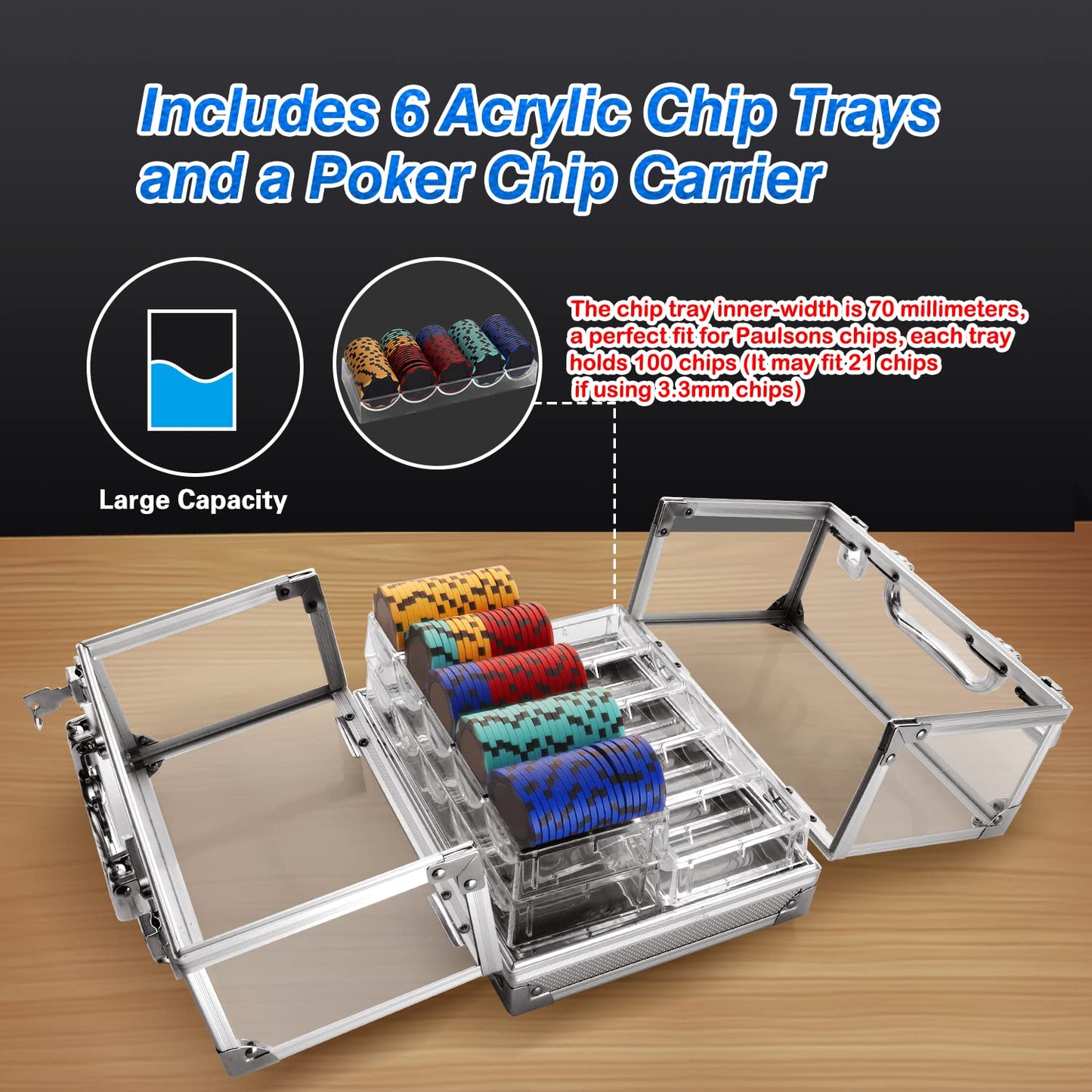 GSE Games & Sports Expert Acrylic Poker Chip Case – 600-Chip Capacity, 6 Trays, Casino-Grade Holder