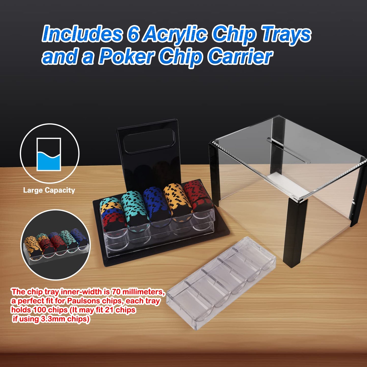 GSE Acrylic Poker Chip Case with 6 Trays – Holds 600 Chips | Casino-Grade Poker Chips Holder