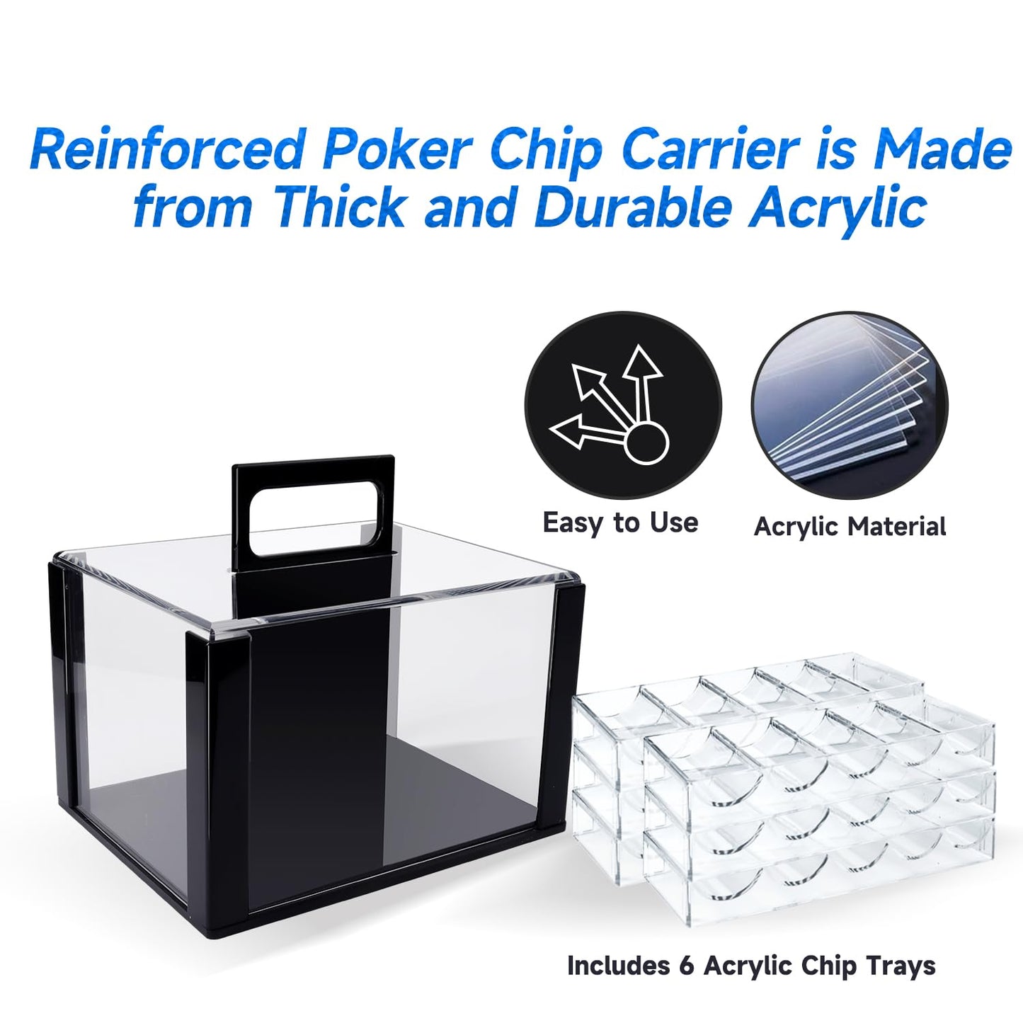GSE Acrylic Poker Chip Case with 6 Trays – Holds 600 Chips | Casino-Grade Poker Chips Holder