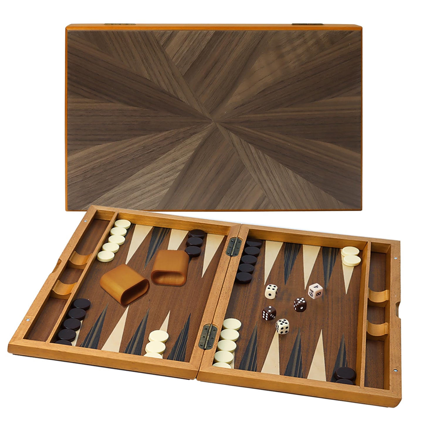 GSE Premium Wooden Folding Inlay Backgammon Board Set – 17 Inch Classic Strategy Game