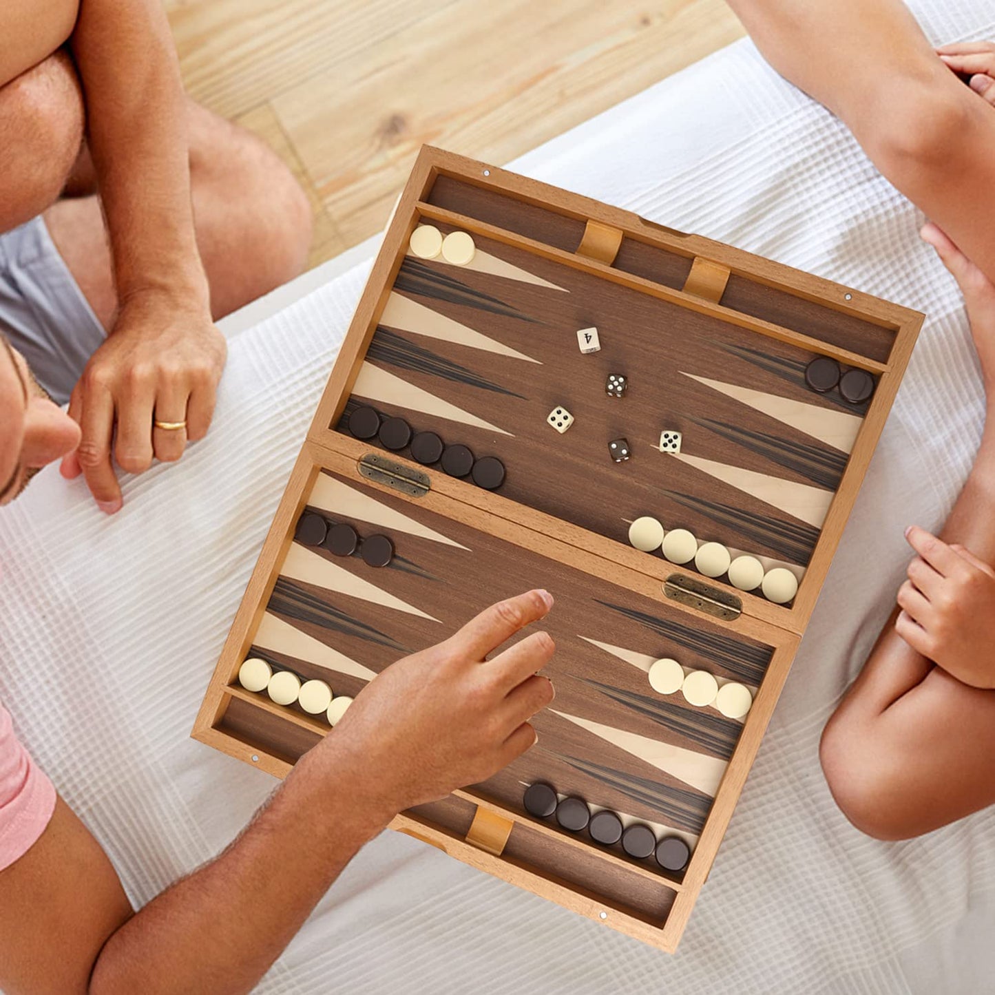 GSE Premium Wooden Folding Inlay Backgammon Board Set – 17 Inch Classic Strategy Game