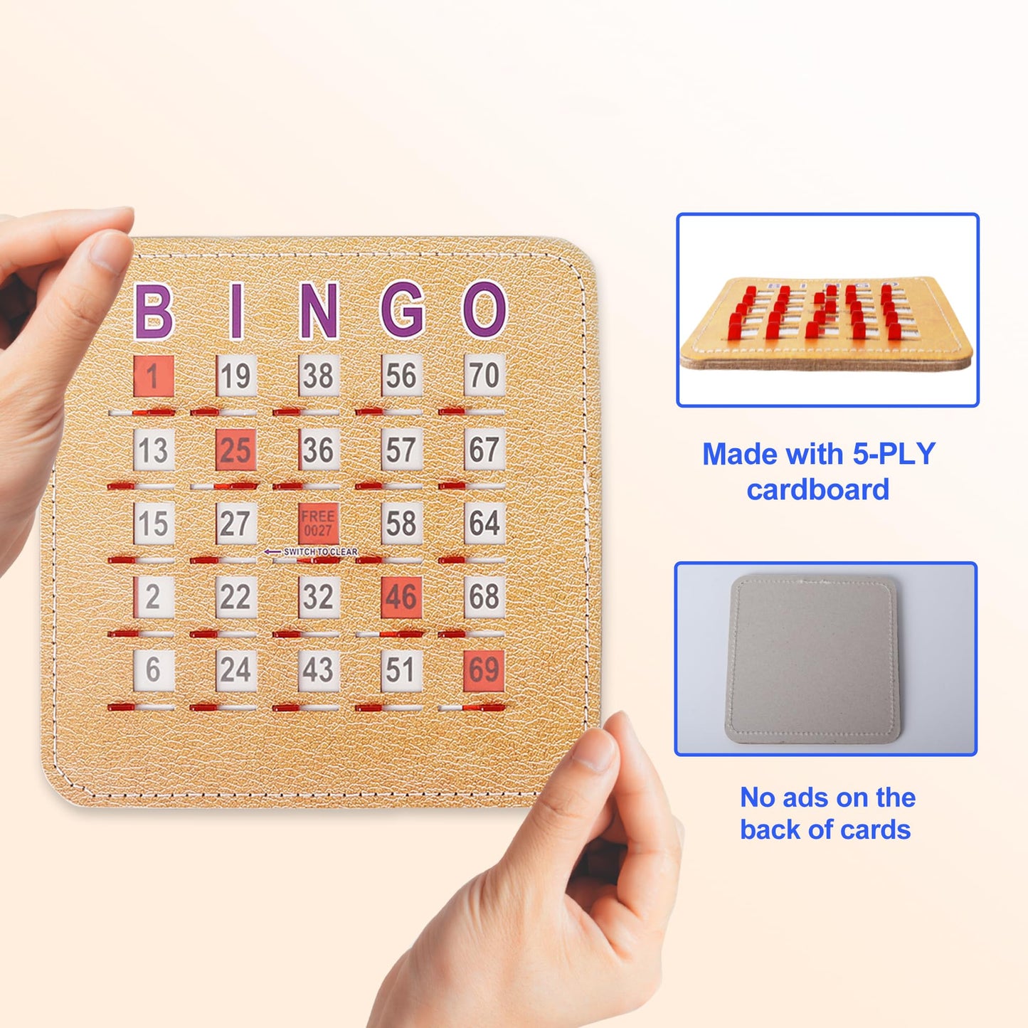 GSE Games & Sports Expert 5Ply Stitched Shutter Bingo Cards – 10-Pack with Easy-Slide Windows