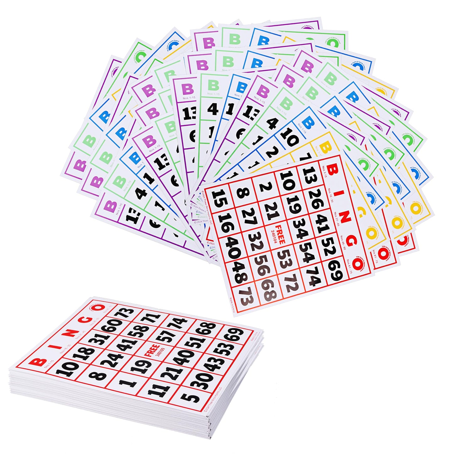 GSE Games & Sports Expert 50-Pack Jumbo Multi-Color Bingo Cards – Large Font, Reusable for Large Groups