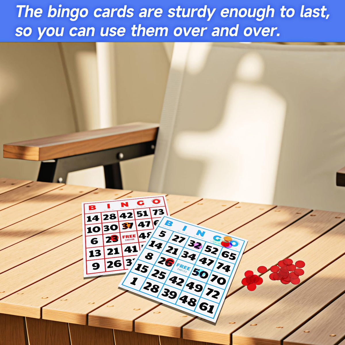 GSE Games & Sports Expert 50-Pack Jumbo Multi-Color Bingo Cards – Large Font, Reusable for Large Groups