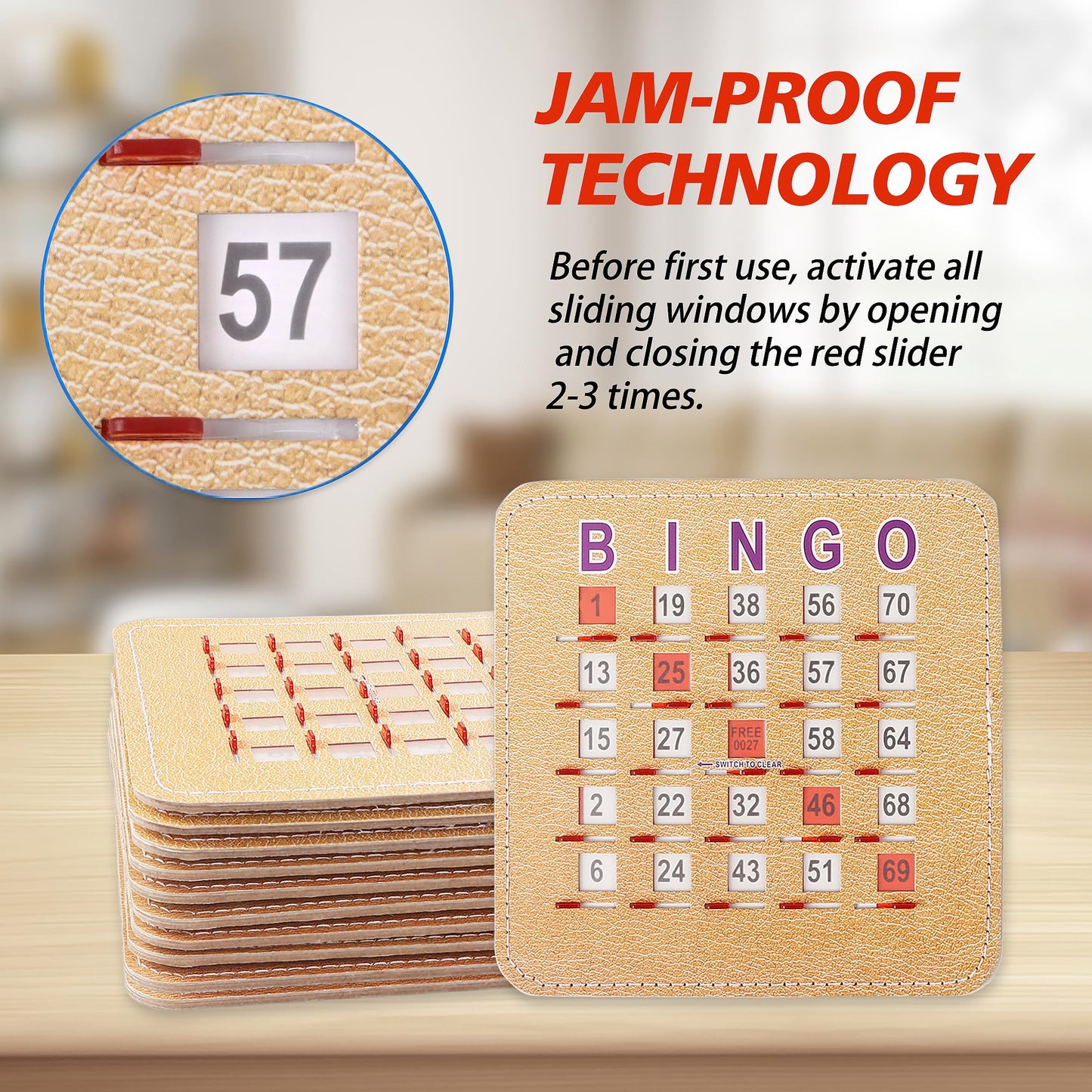 GSE Games & Sports Expert 5Ply Stitched Shutter Bingo Cards – 10-Pack with Easy-Slide Windows