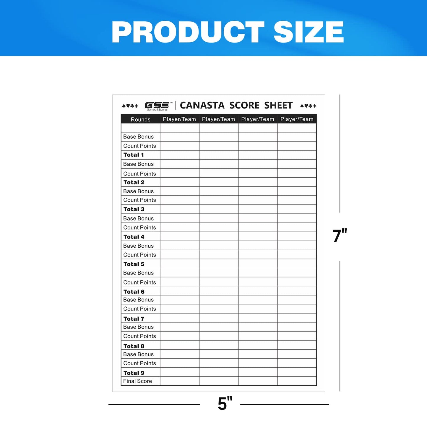 GSE Games & Sports Expert 100-Pack Canasta Score Sheets – 7x5 Score Pad with Instructions & Trick Values