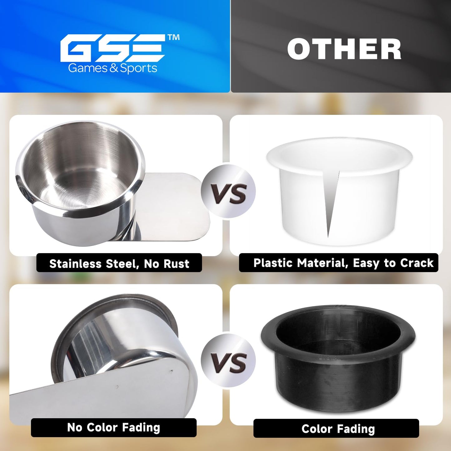 GSE Stainless Steel Cup Holder (10-Pack) – Drop-in, Anti-Spill, 3.2" OD for Poker Tables, Boats, RVs