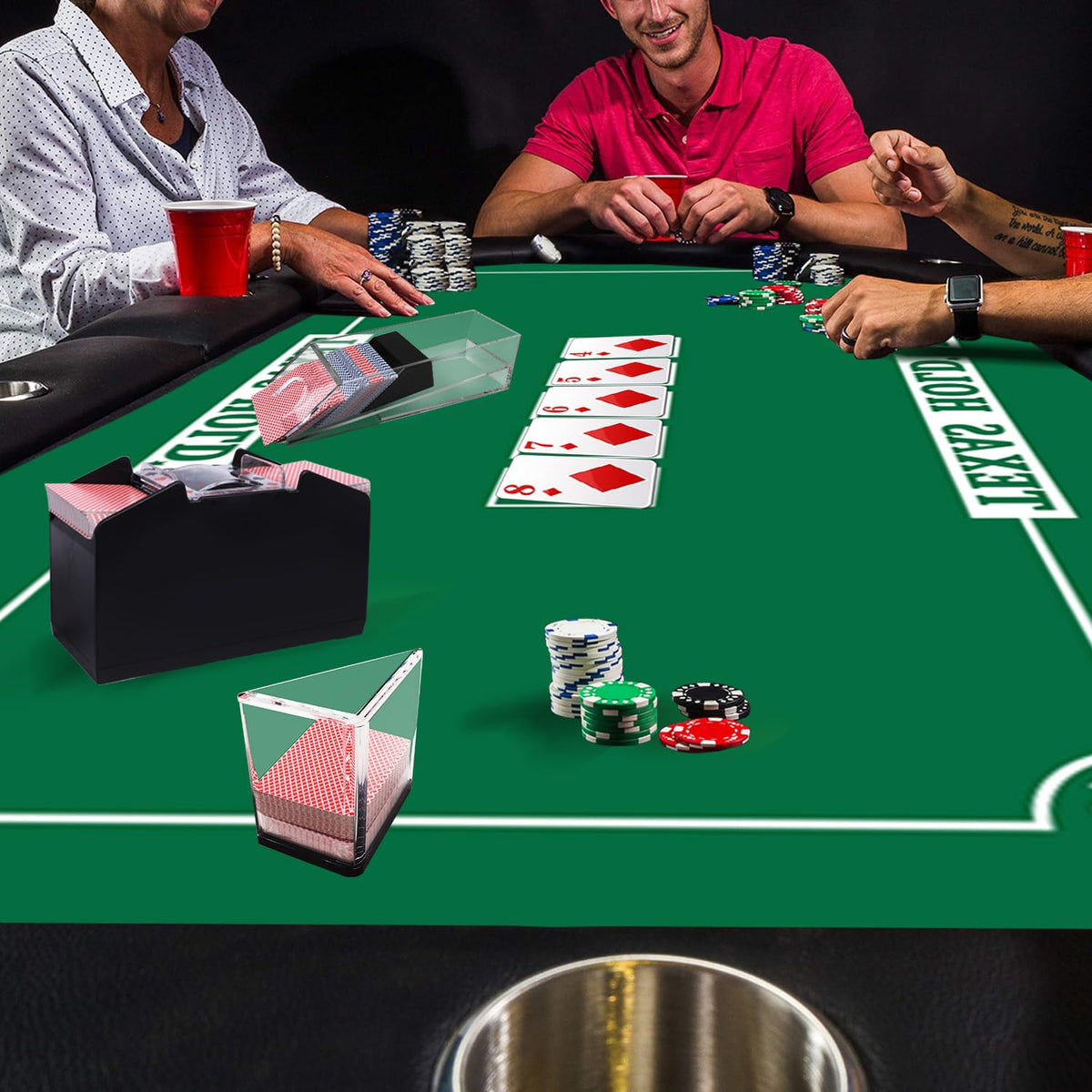 GSE 36x72 Texas Hold'em Poker Layout Felt — Las Vegas Style Tabletop Mat with Poker Hands Rankings