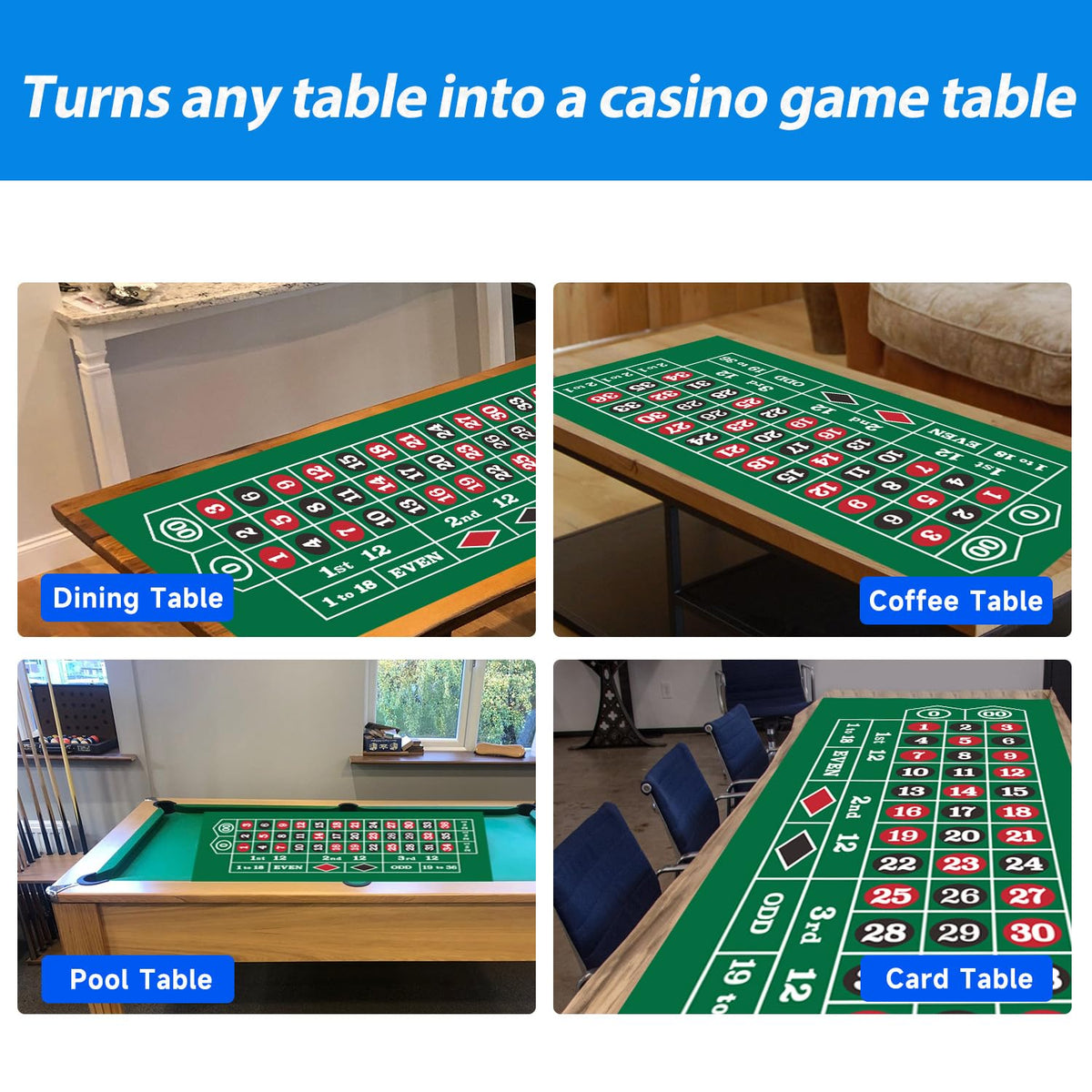 GSE Games & Sports Expert 36x72 Blackjack & Roulette Layout Mat – Las Vegas Style, Double-Sided Felt