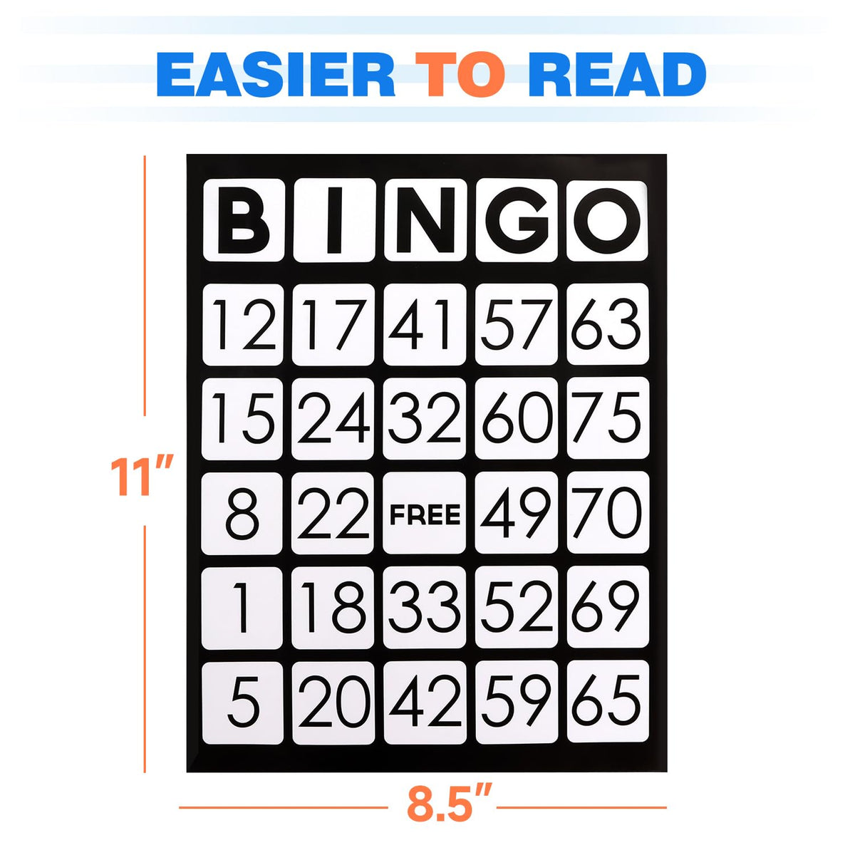 GSE Jumbo Bingo Game Cards – 100-Pack, 11x8 Inches, Reusable Paper Bingo Sheets (Black)