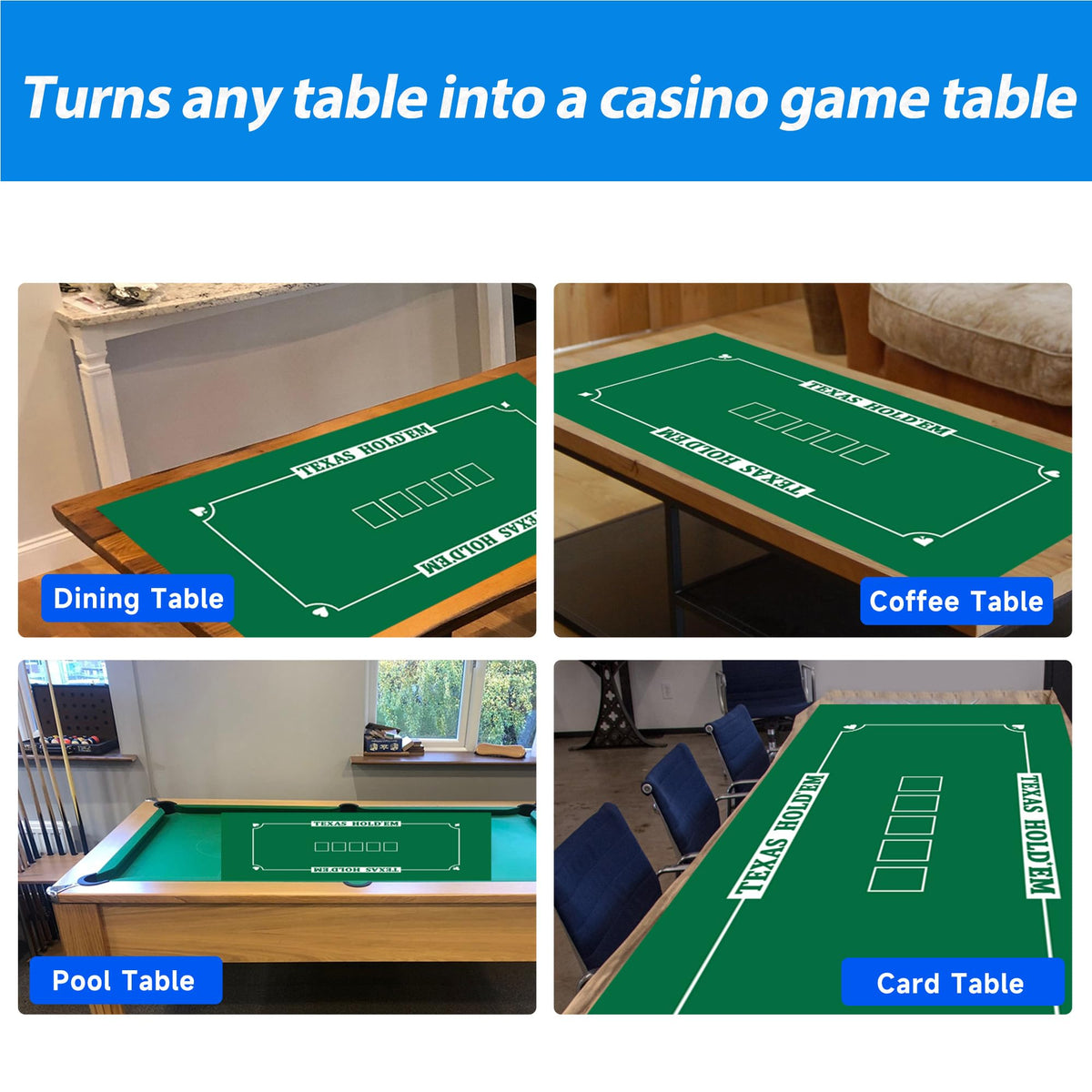 GSE 36x72 Texas Hold'em Poker Layout Felt — Las Vegas Style Tabletop Mat with Poker Hands Rankings