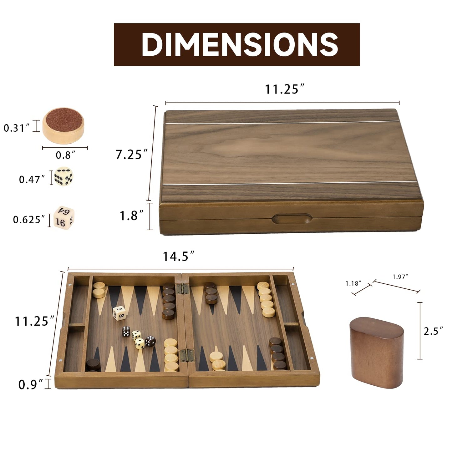 GSE Games & Sports Expert Premium Magnetic Wooden Folding Backgammon Board – 11-Inch Portable Travel Set
