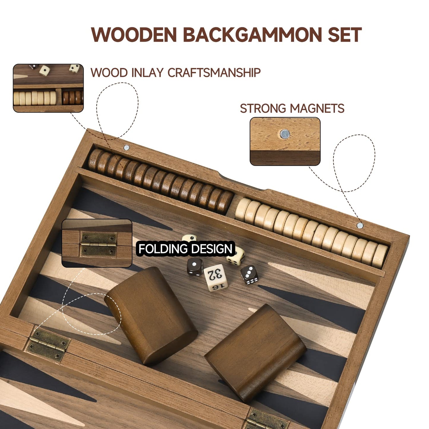 GSE Games & Sports Expert Premium Magnetic Wooden Folding Backgammon Board – 11-Inch Portable Travel Set