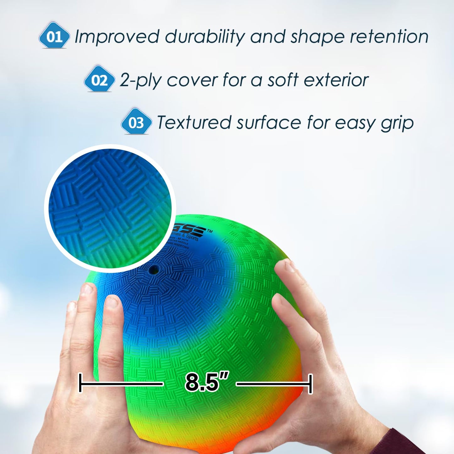 GSE 8.5-Inch Rainbow Inflatable Playground Ball – Dodgeball & Kickball