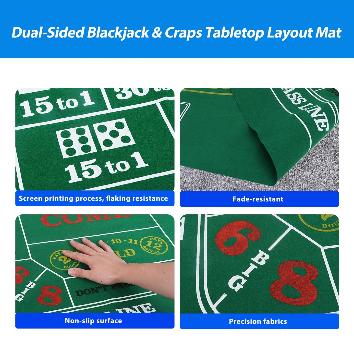 GSE 36x72 Blackjack & Craps Layout Mat – Las Vegas Style with Strategy Chart