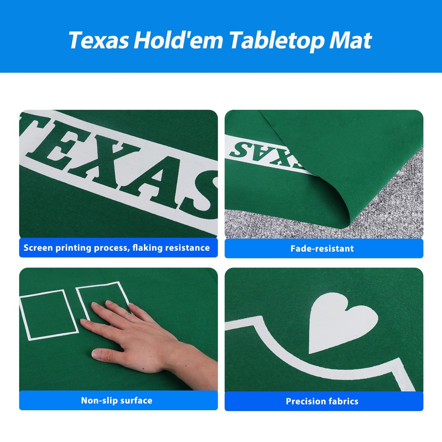 GSE 36x72 Texas Hold'em Poker Layout Felt — Las Vegas Style Tabletop Mat with Poker Hands Rankings