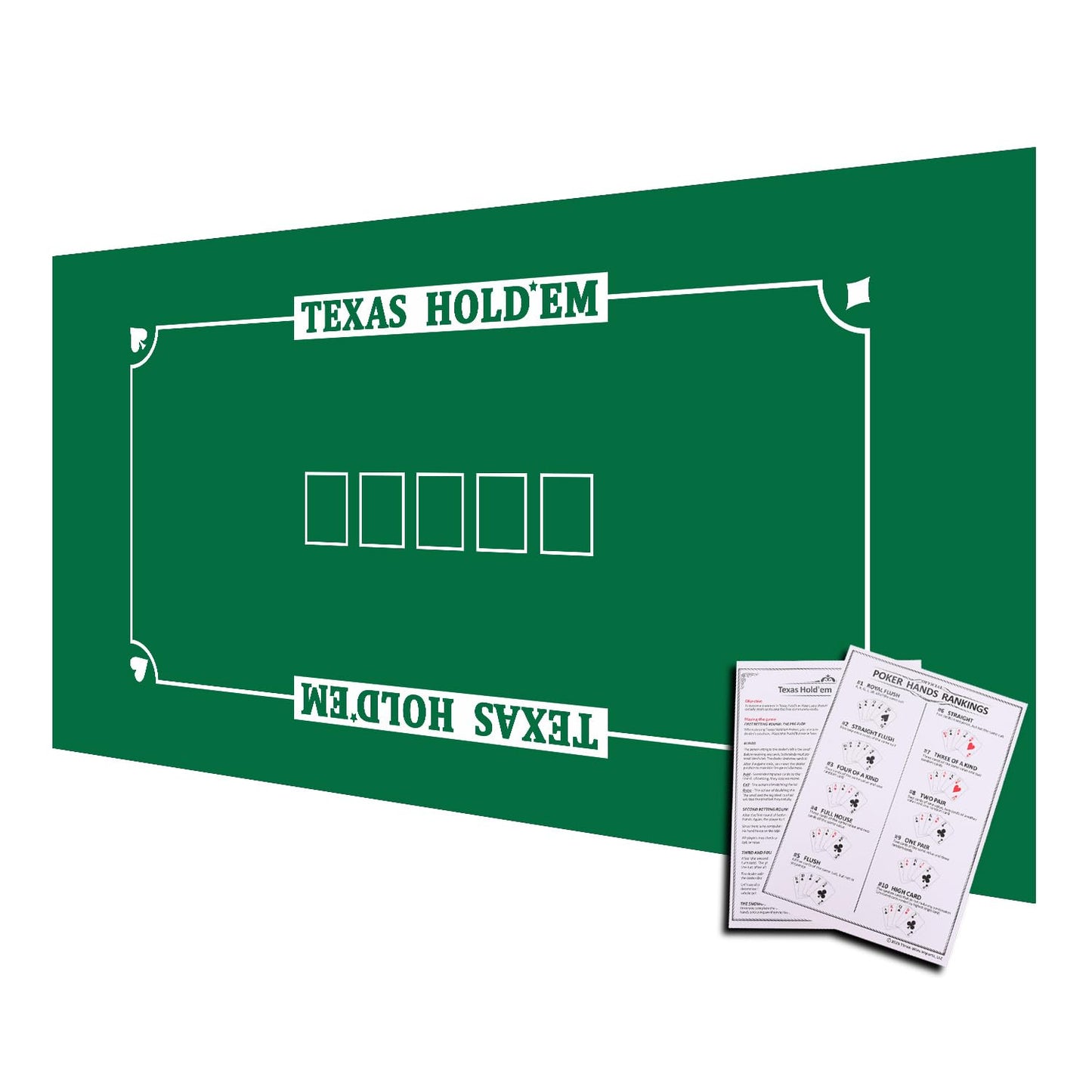 GSE 36x72 Texas Hold'em Poker Layout Felt — Las Vegas Style Tabletop Mat with Poker Hands Rankings