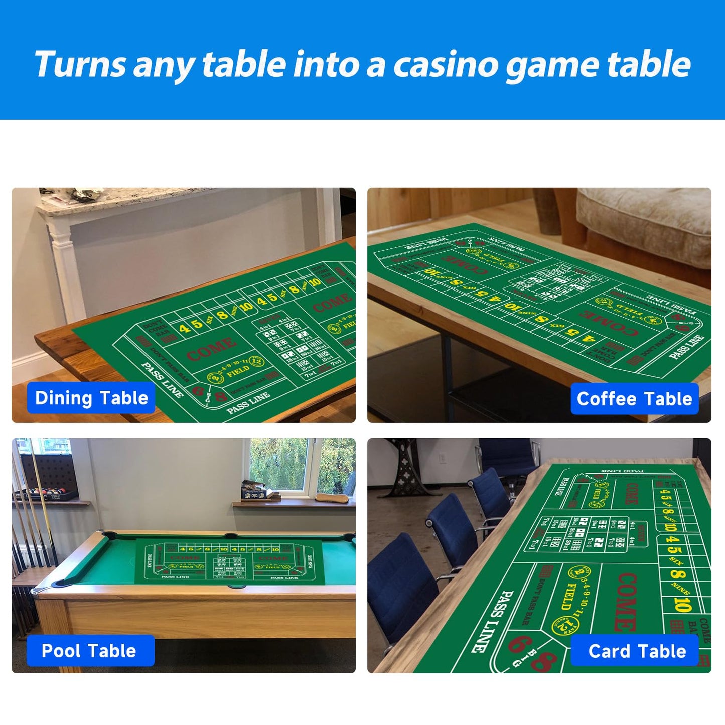 GSE 36x72 Blackjack & Craps Layout Mat – Las Vegas Style with Strategy Chart