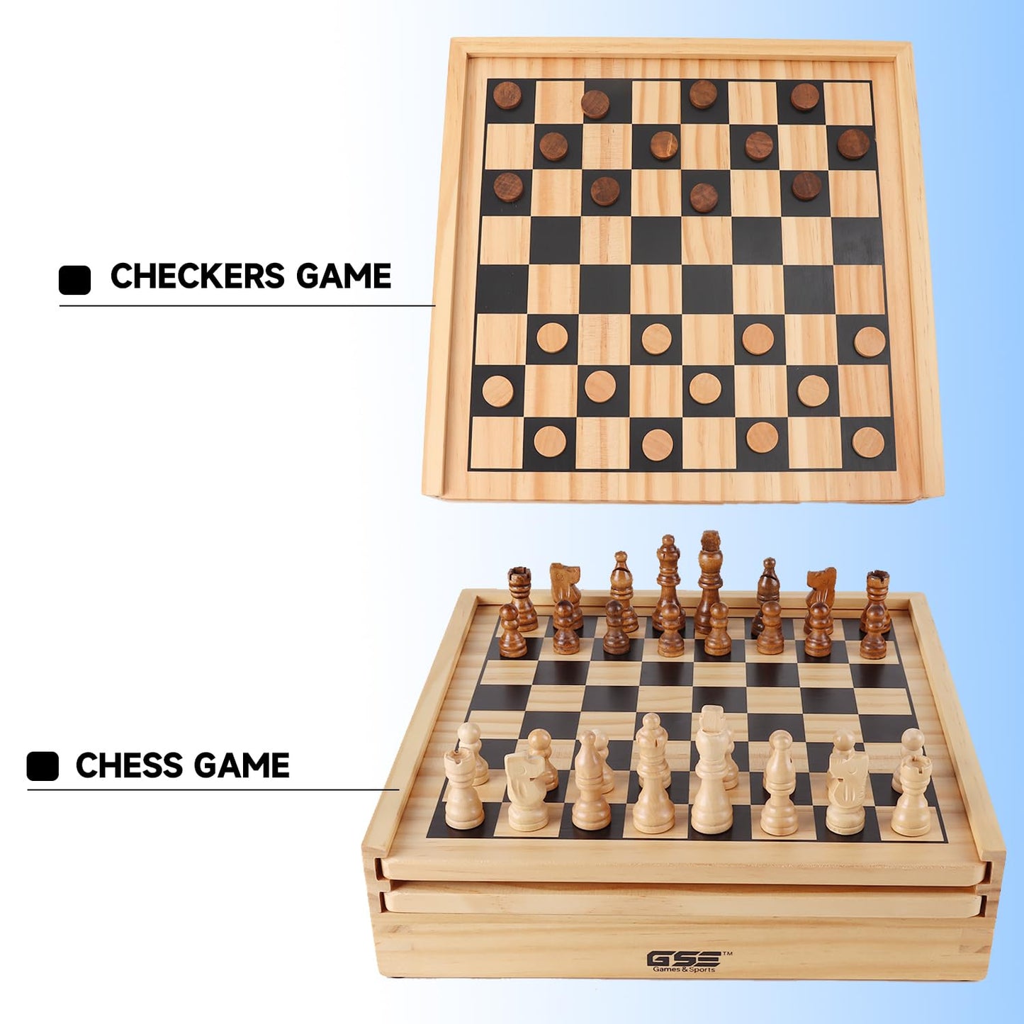 GSE Wooden 9-in-1 Game Set | Chess, Checkers, Backgammon & More