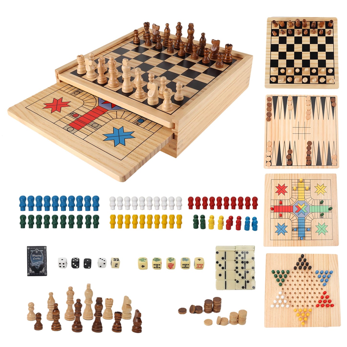 GSE Wooden 9-in-1 Game Set | Chess, Checkers, Backgammon & More