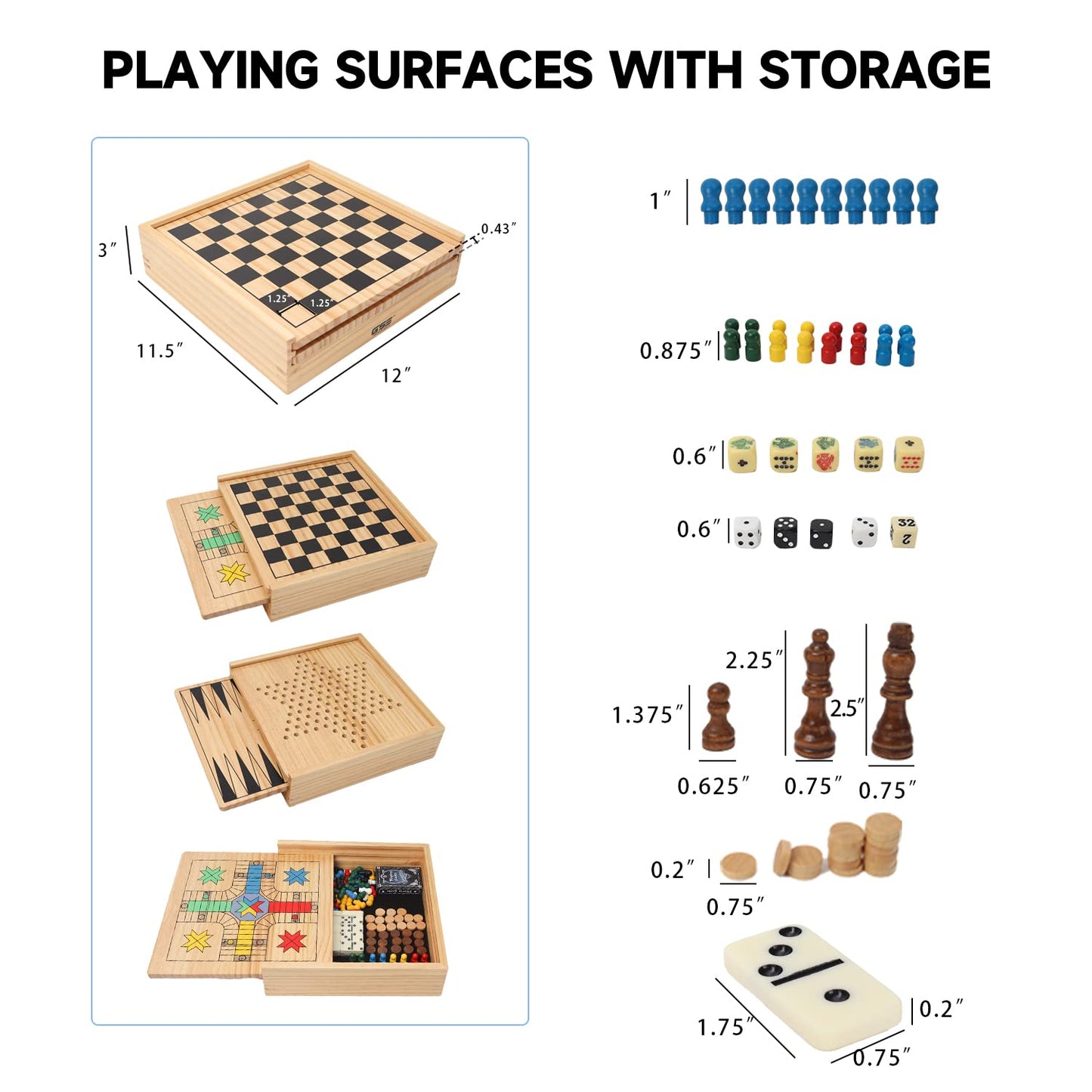 GSE Wooden 9-in-1 Game Set | Chess, Checkers, Backgammon & More