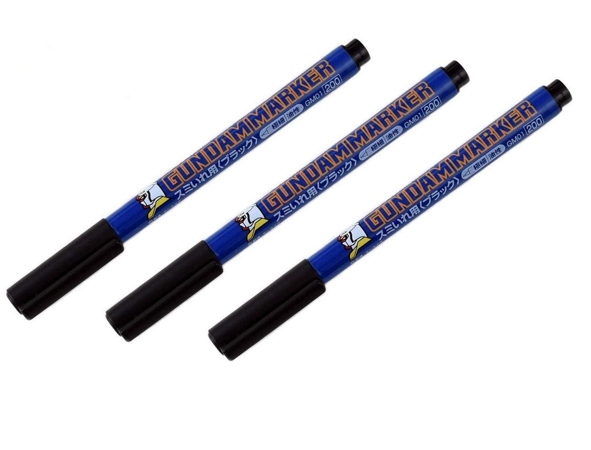 GSI Creos Gundam Marker Sumi-ire GM01 Black Ultra Fine Type — Set of 3