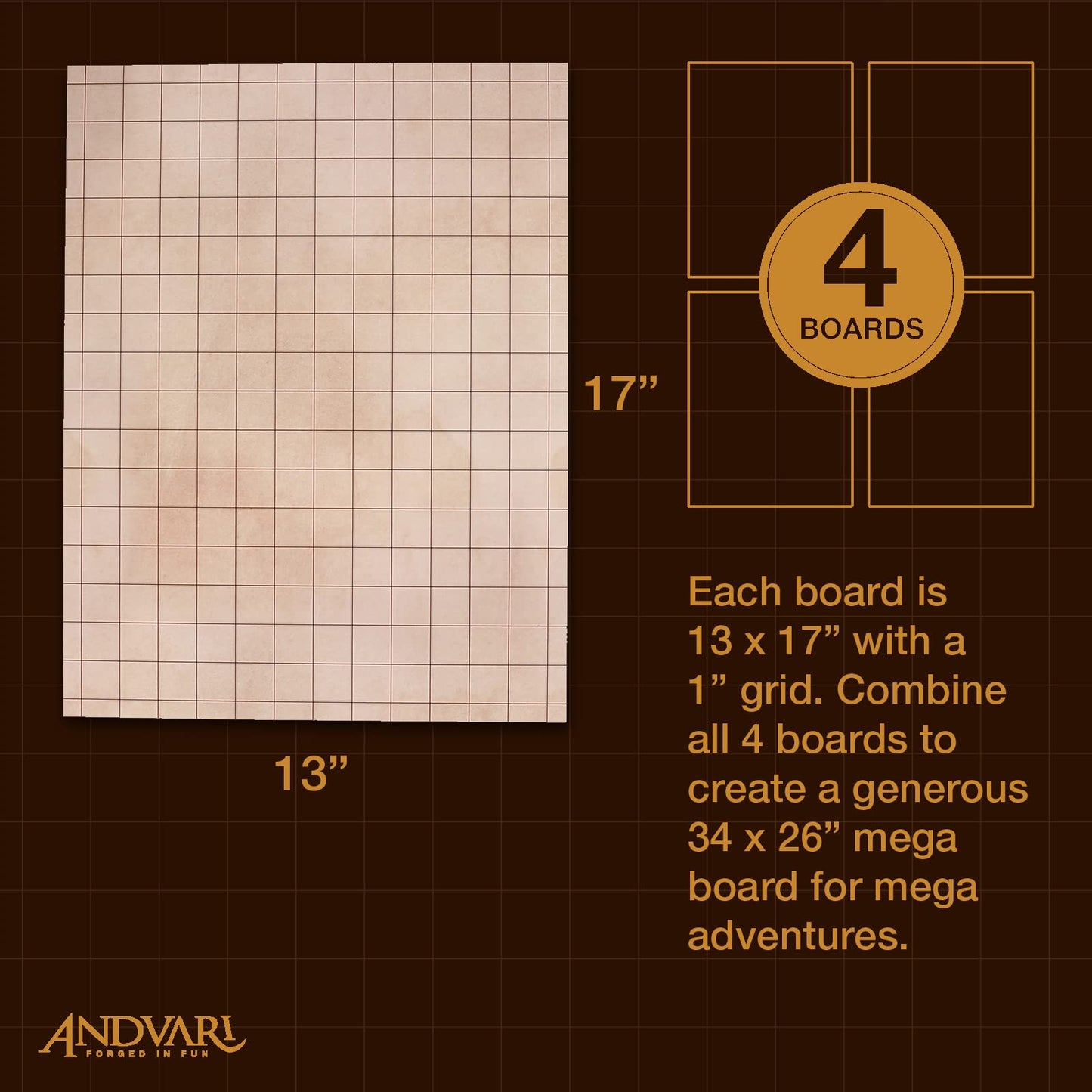 GSM Brands Battle Mat with Grid - 4 Pack Dry Erase Battle Boards (17x13) with Non-Skid Back