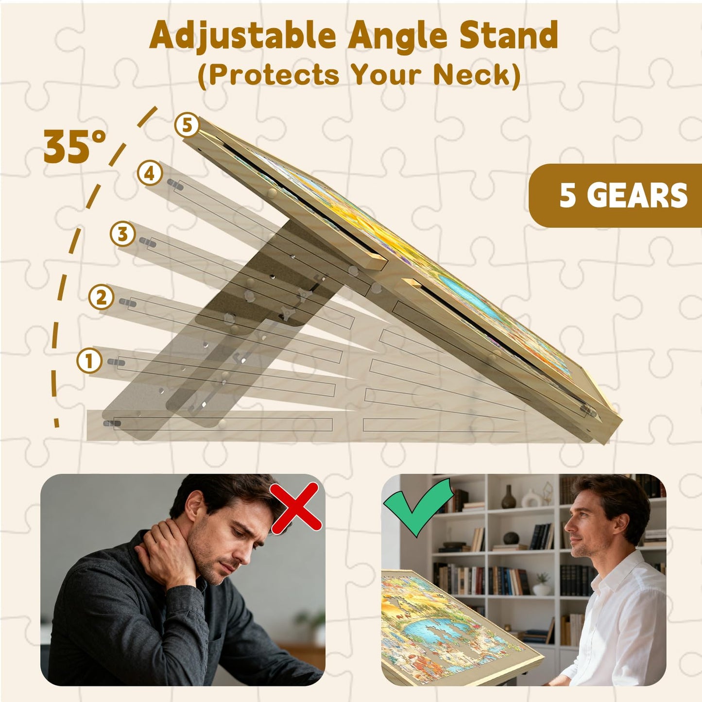 GT GETCO TECH Jigsaw Puzzle Board with Drawers & Cover | Tilting 5-Angle Board for 1500-Piece Puzzles