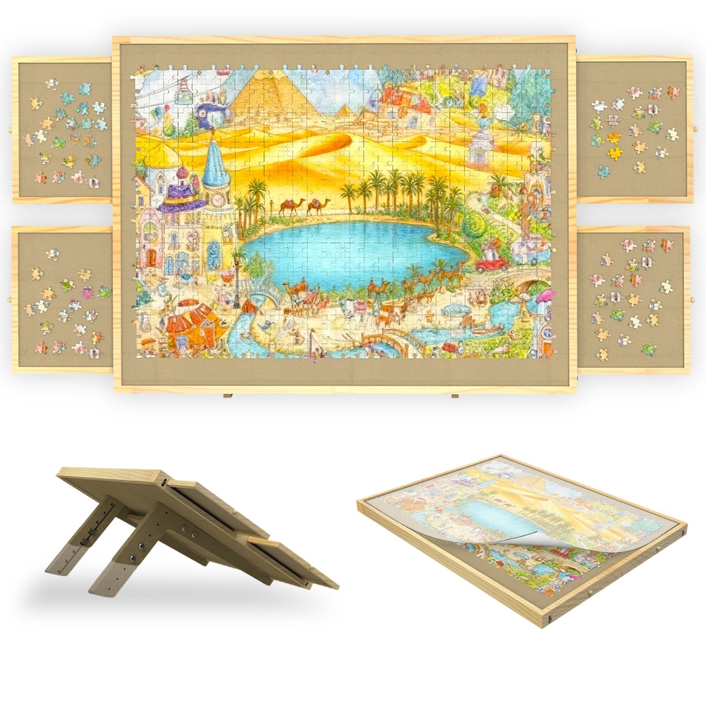 GT GETCO TECH Jigsaw Puzzle Board with Drawers & Cover | Tilting 5-Angle Board for 1500-Piece Puzzles