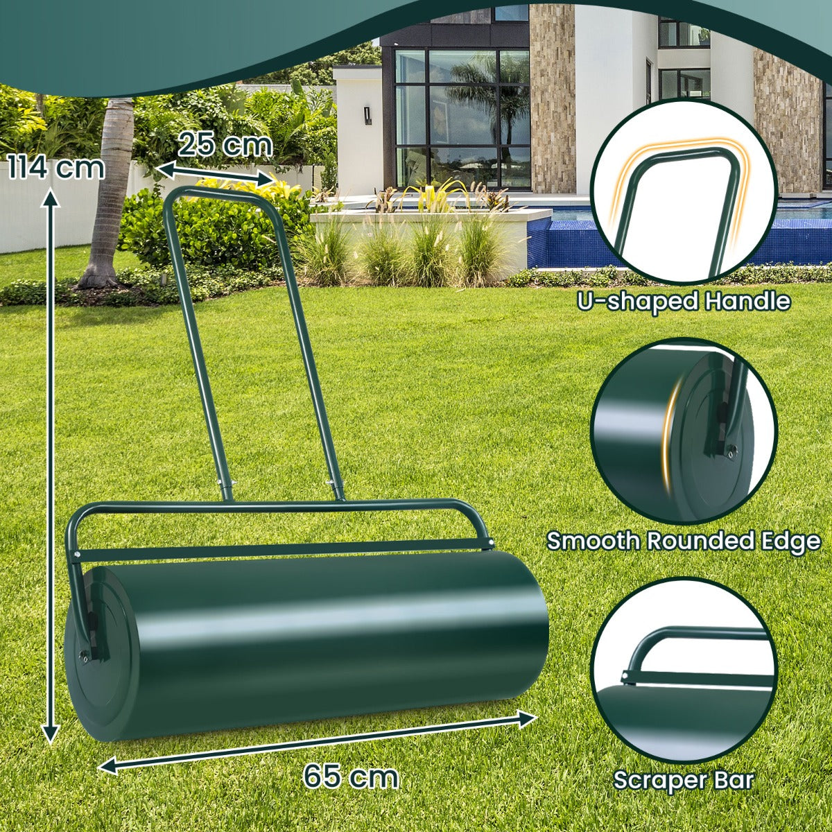 48 L Lawn Roller Steel Lawn Rolling Machine-Black