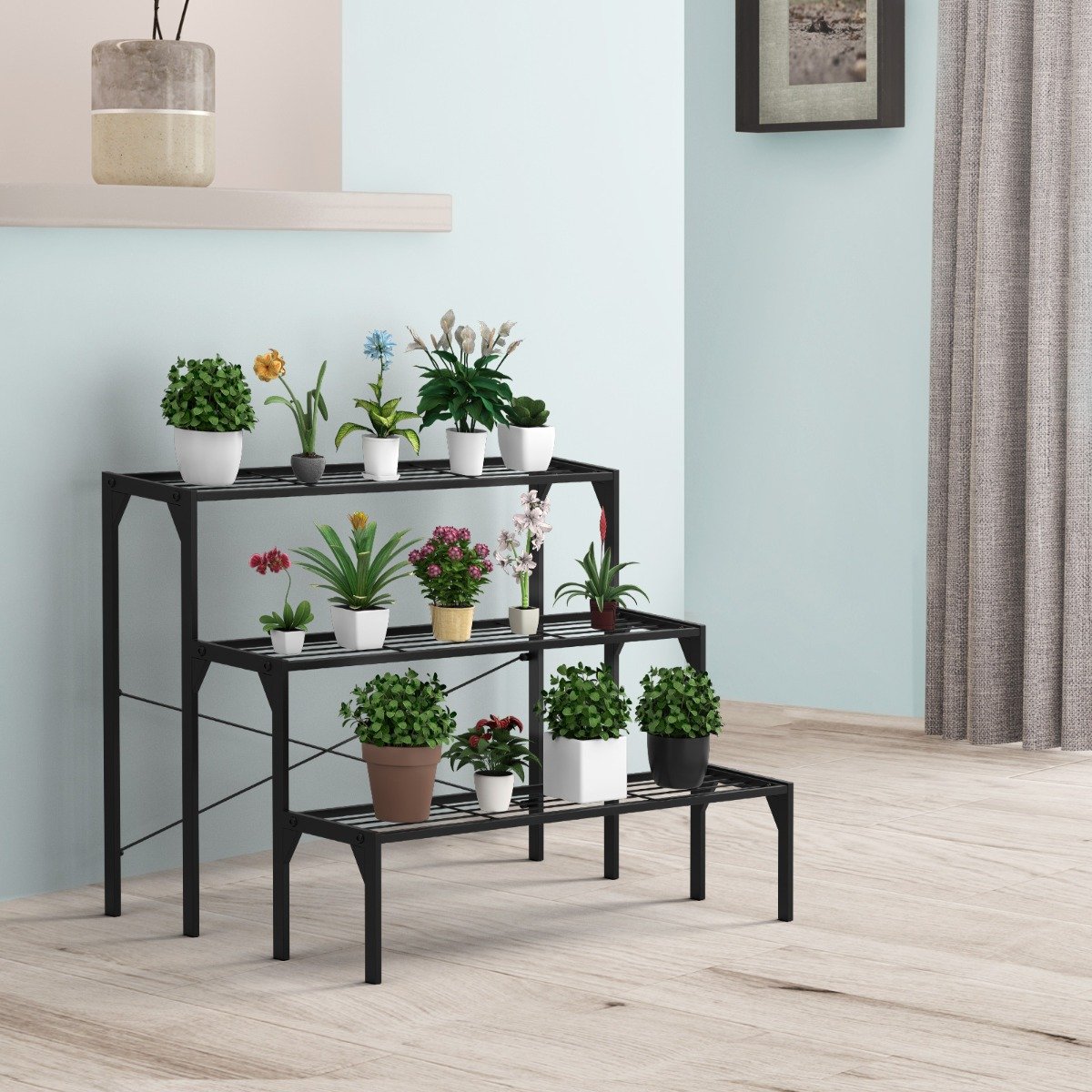 3 Tier Plant Stand with Heavy-Duty Steel Frame for Garden