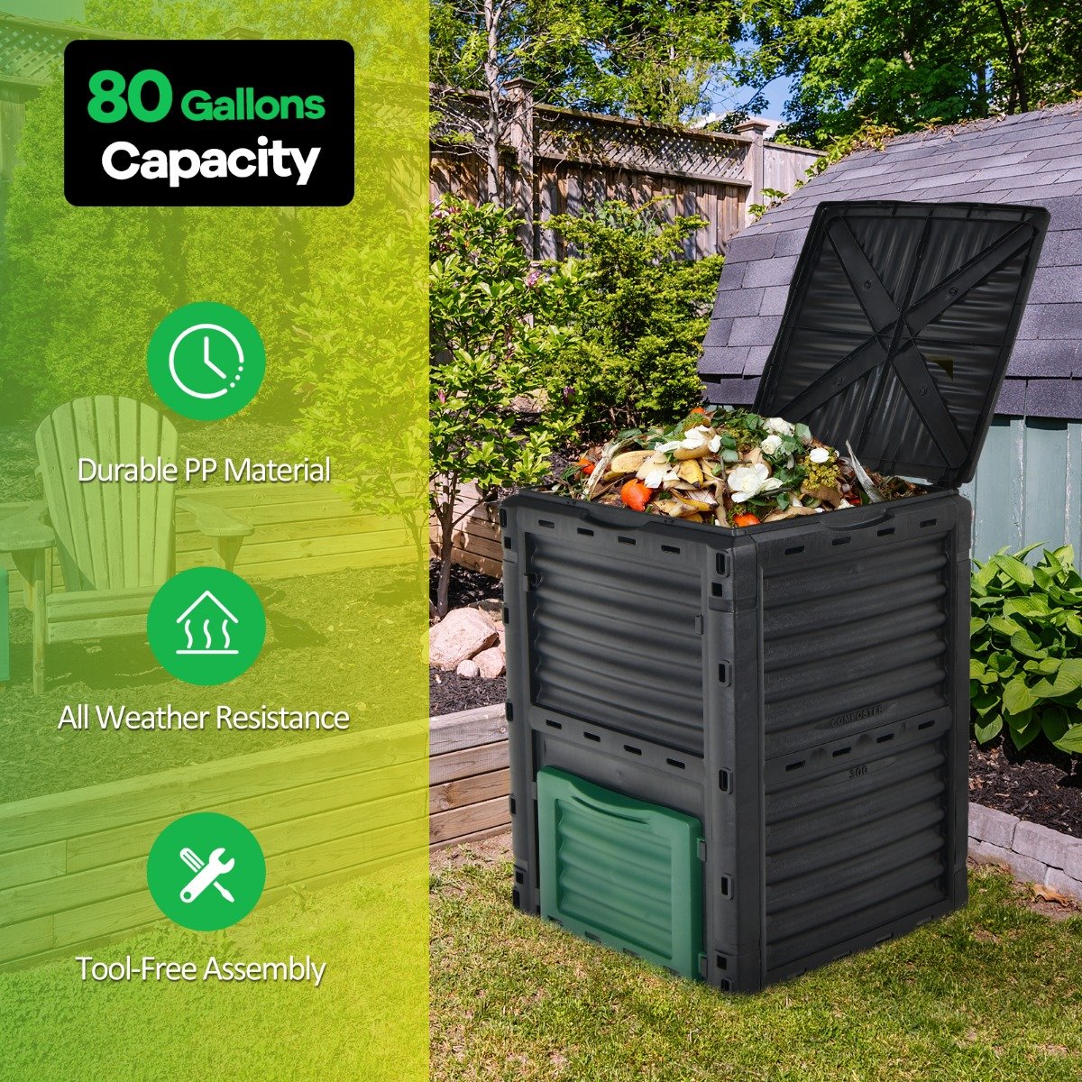 300 Litre Garden Compost Bin-Black