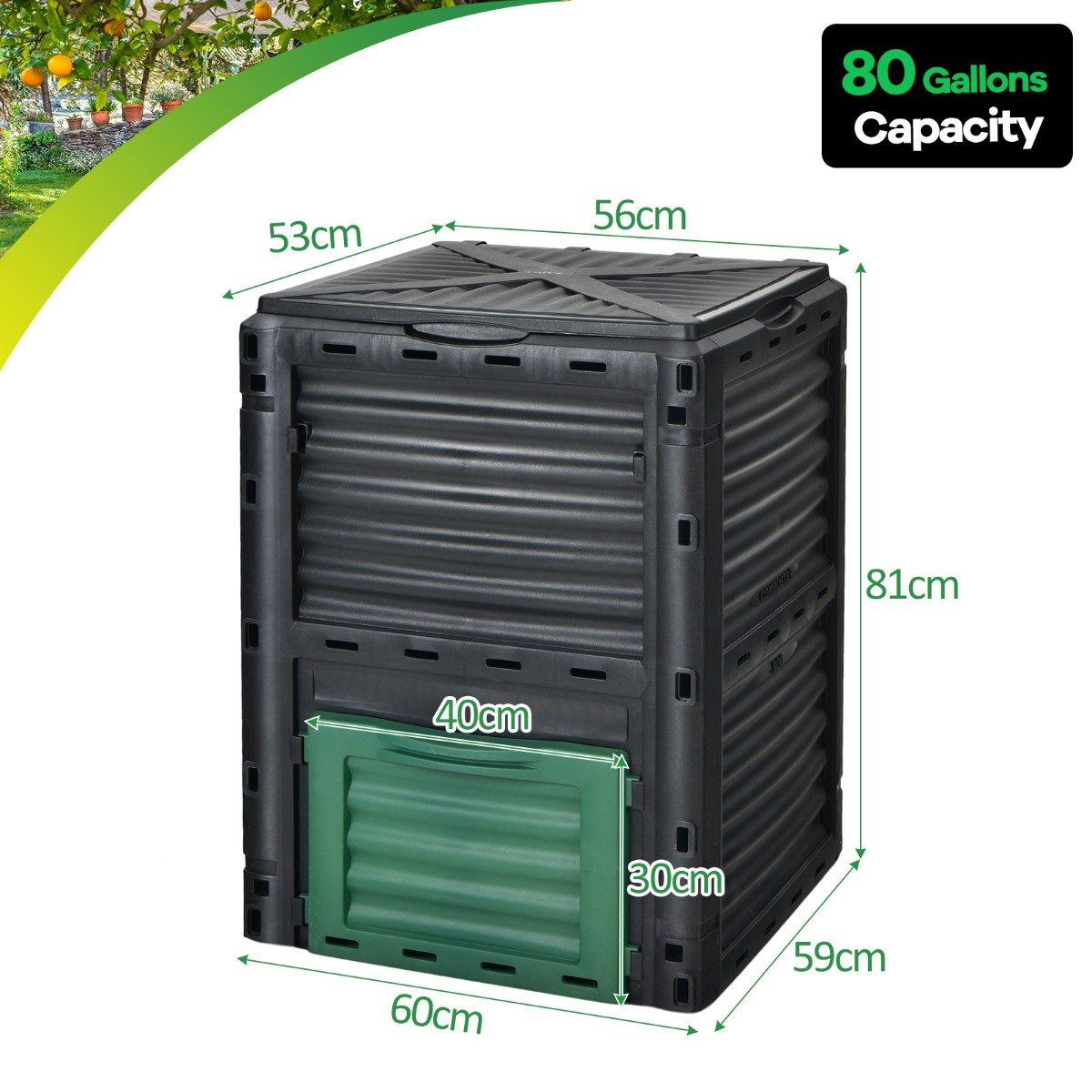 300 Litre Garden Compost Bin-Black