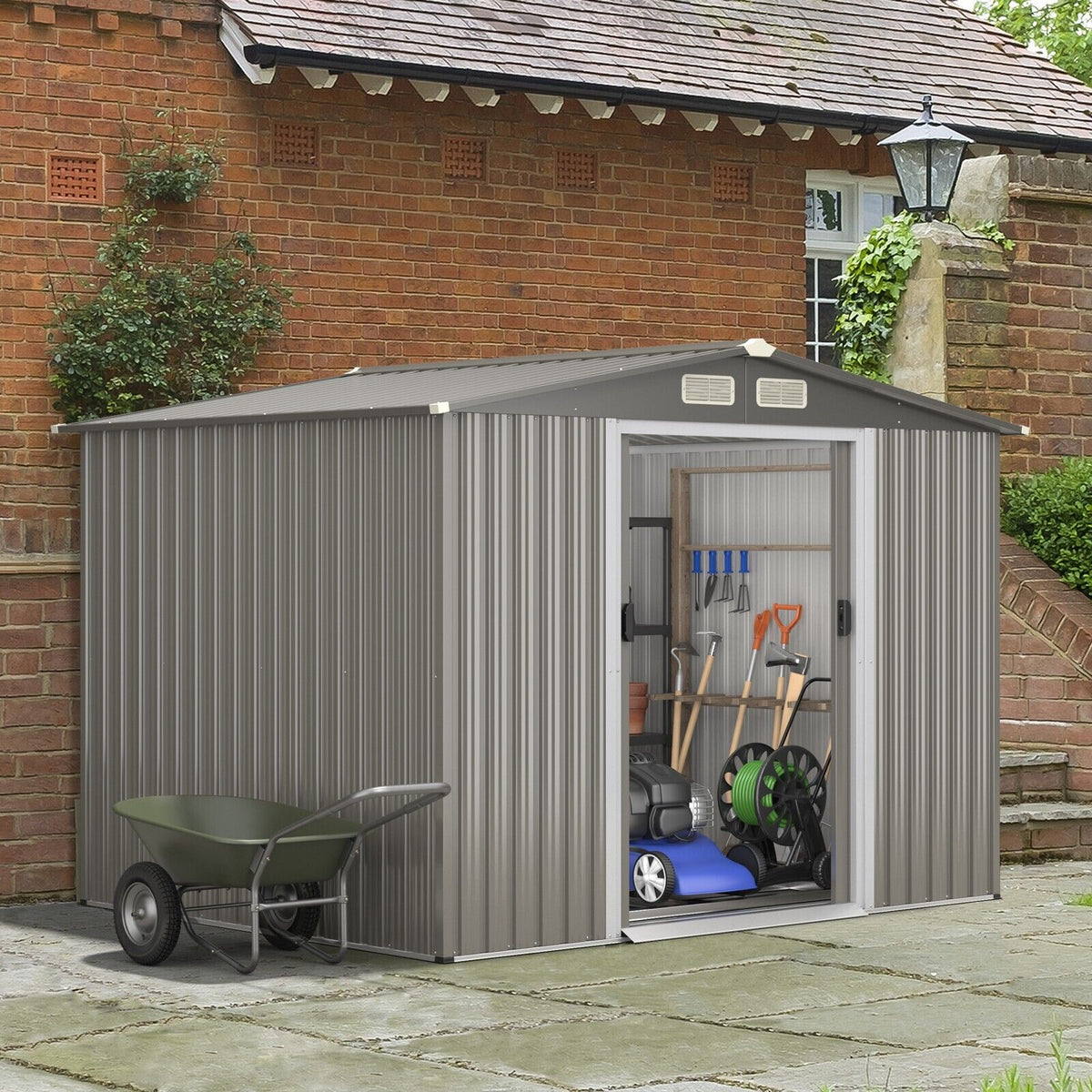 Outdoor Storage Shed with Foundation for Garden Yard-Dark Grey