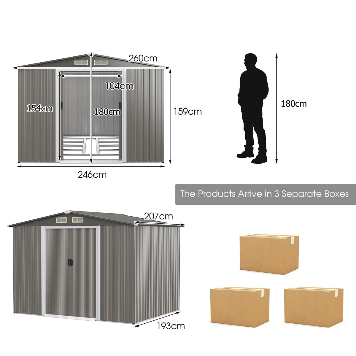 Outdoor Storage Shed with Foundation for Garden Yard-Dark Grey