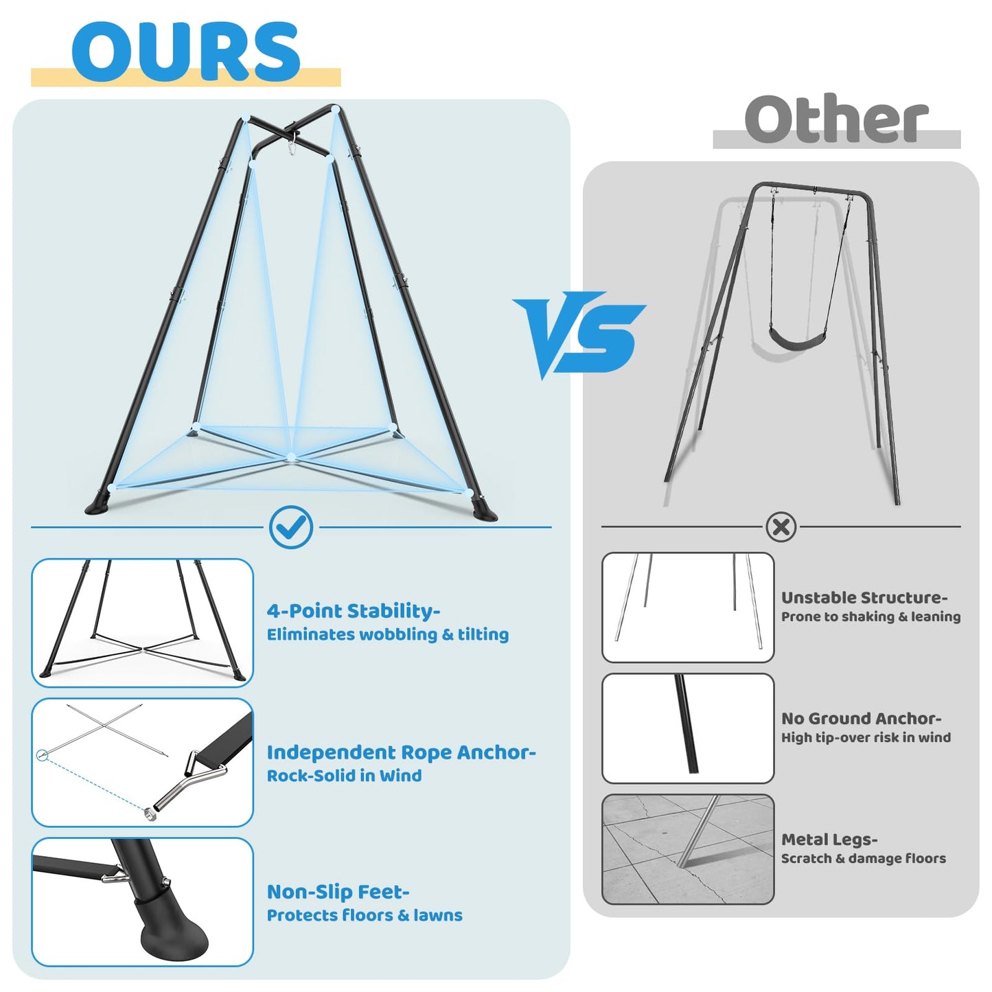 G TALECO GEAR Swing Stand Frame with Sensory Pods – Heavy-Duty Indoor/Outdoor Swing (Blue) 330 lbs