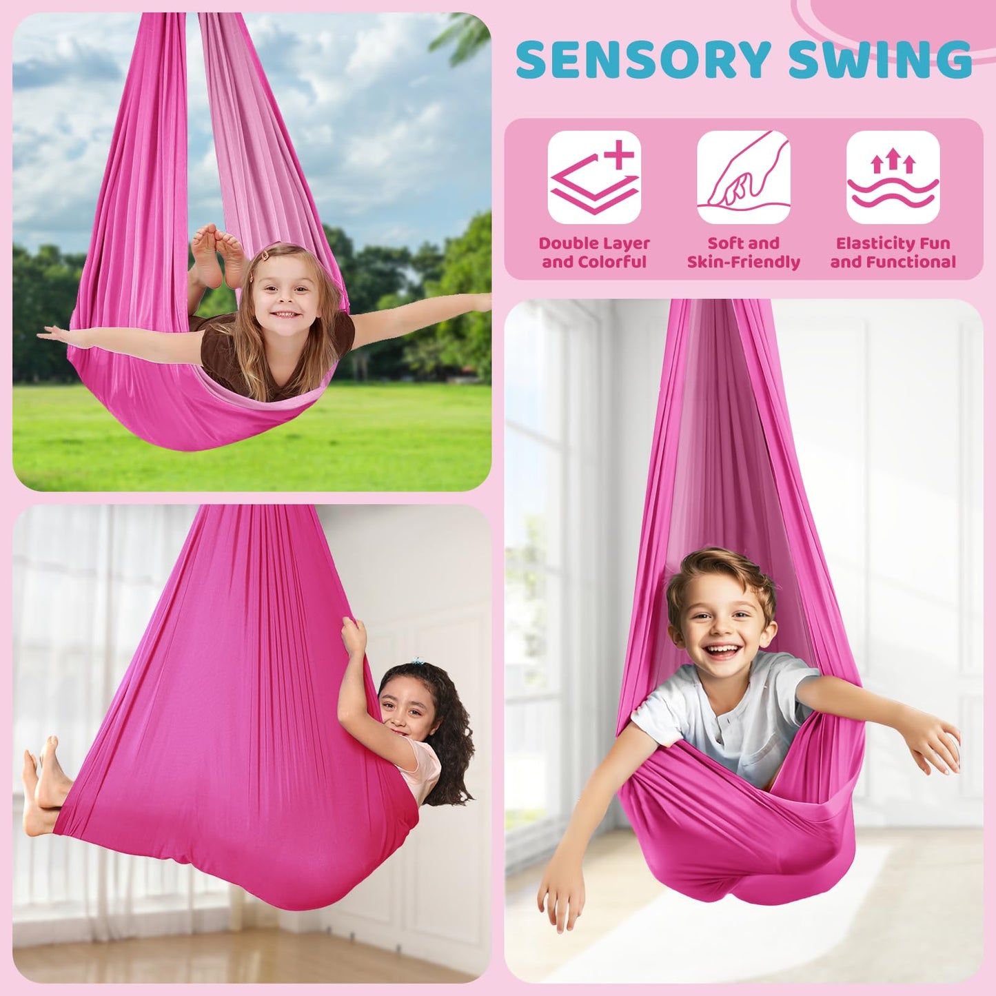 G TALECO GEAR Swing Stand Frame with Sensory Swings (Pink) – Heavy-Duty Indoor/Outdoor