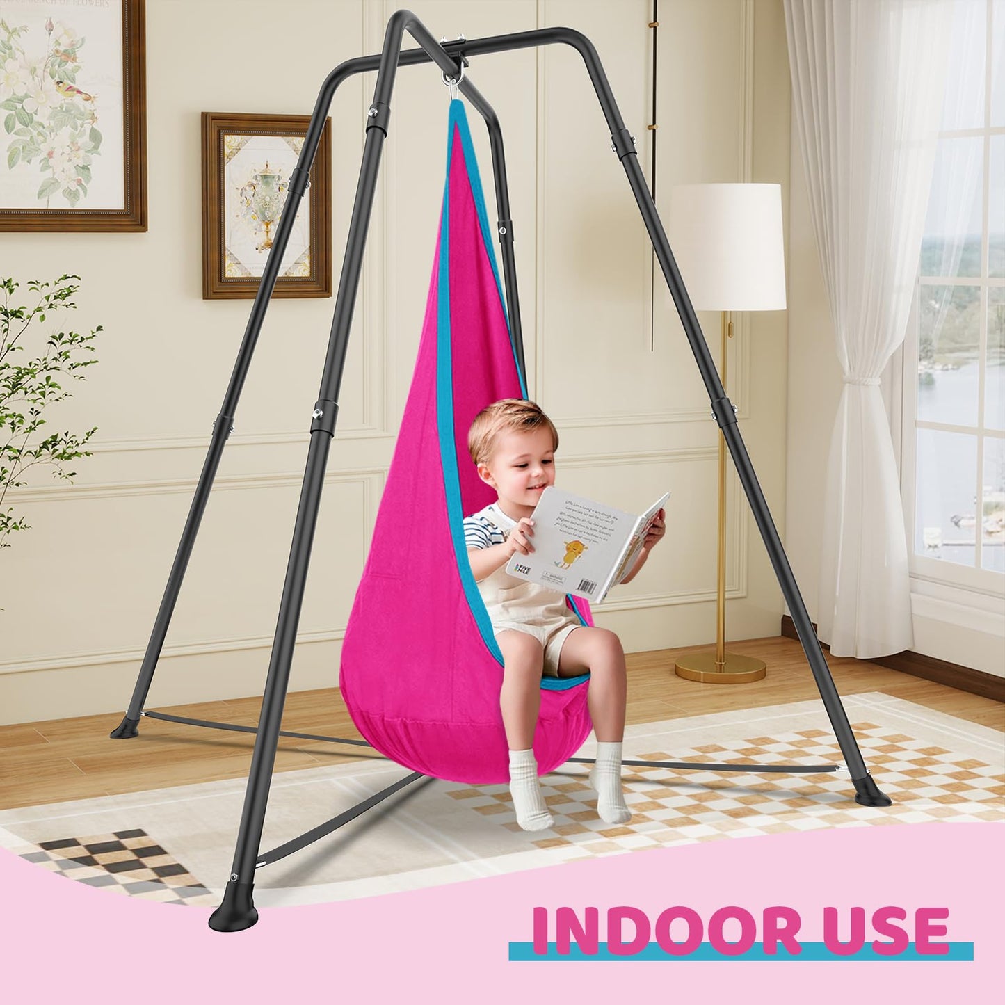 G TALECO GEAR Swing Stand Frame with Sensory Swings (Pink) – Heavy-Duty Indoor/Outdoor